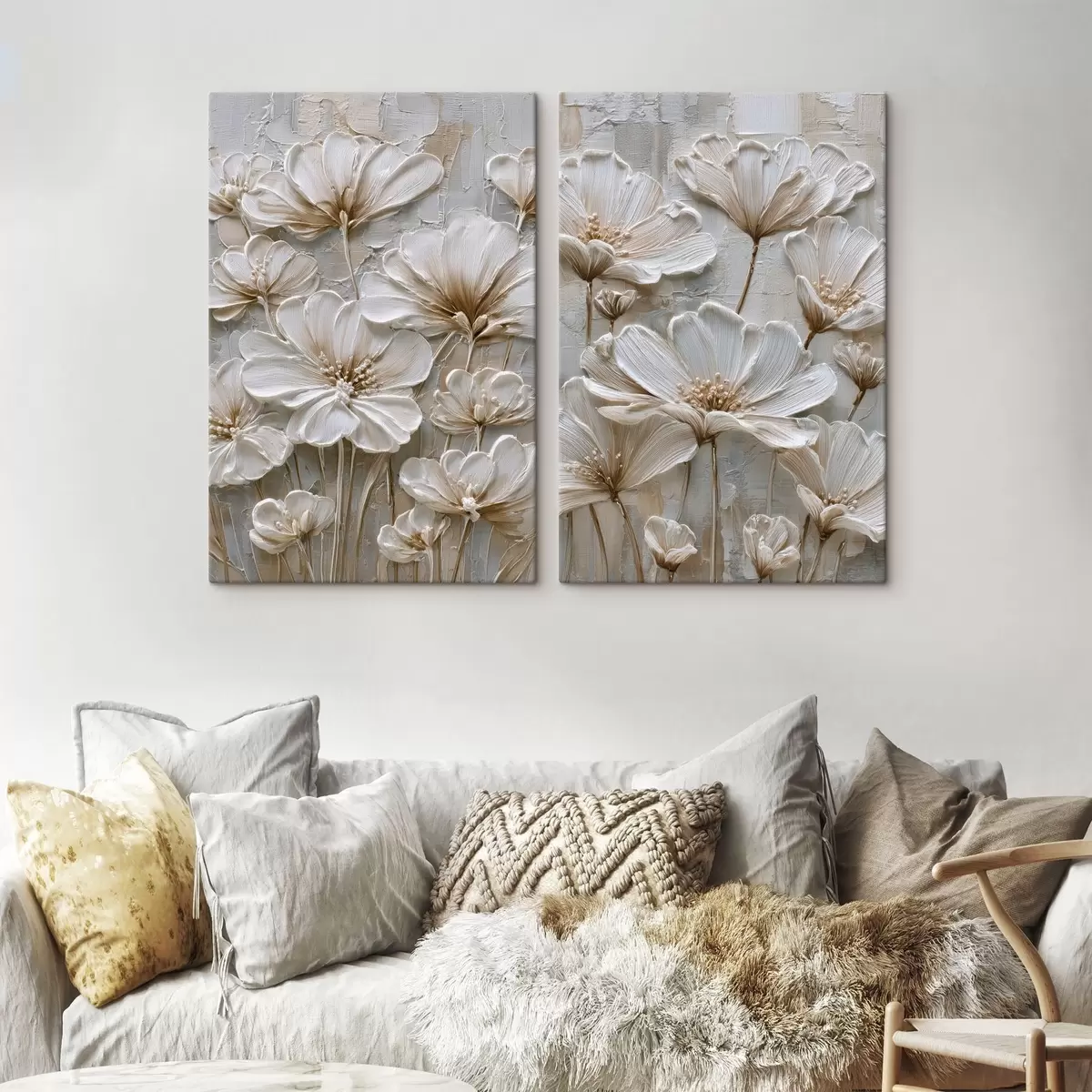 Fototapete cremefarbene Blumen im Imitations-Impasto-Stil m00701