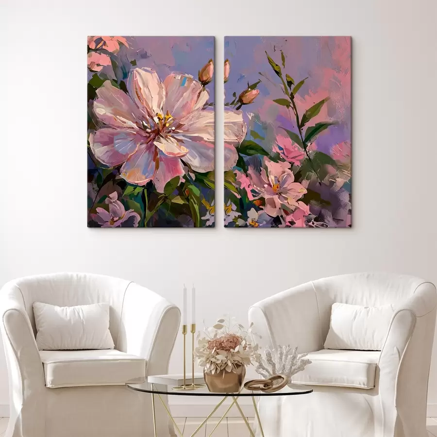 Fototapete rosa Blumen im Stil eines Ölgemäldes m00706