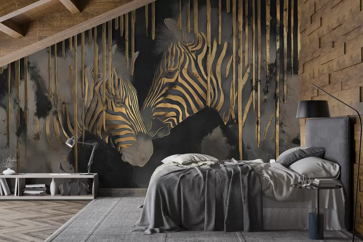 Fototapete Zebras vor abstraktem schwarzen Hintergrund w04548