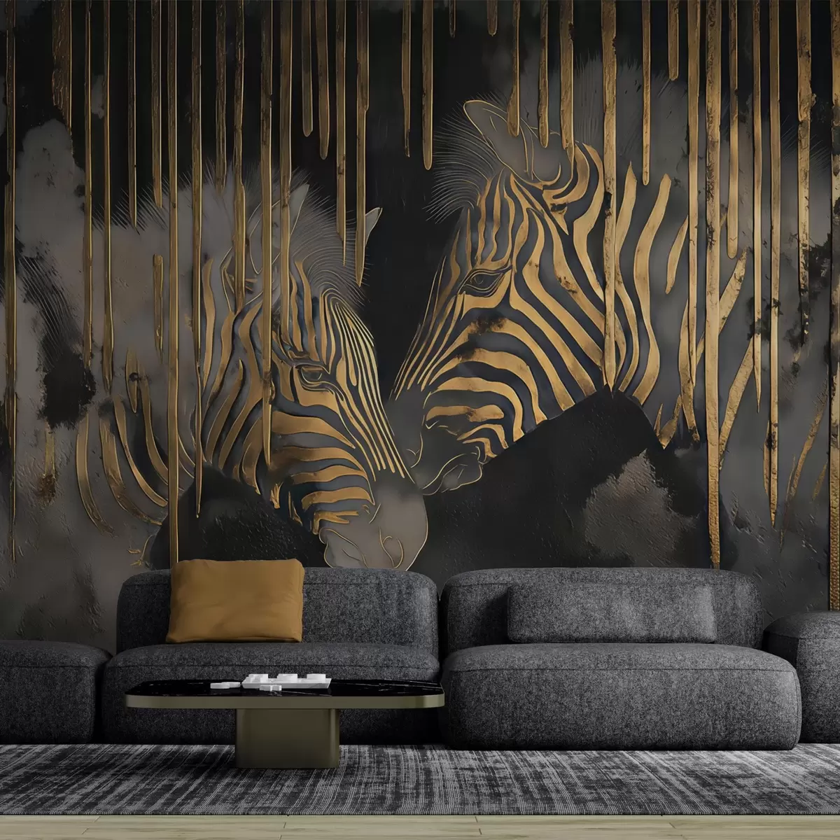 Fototapete Zebras vor abstraktem schwarzen Hintergrund w04548