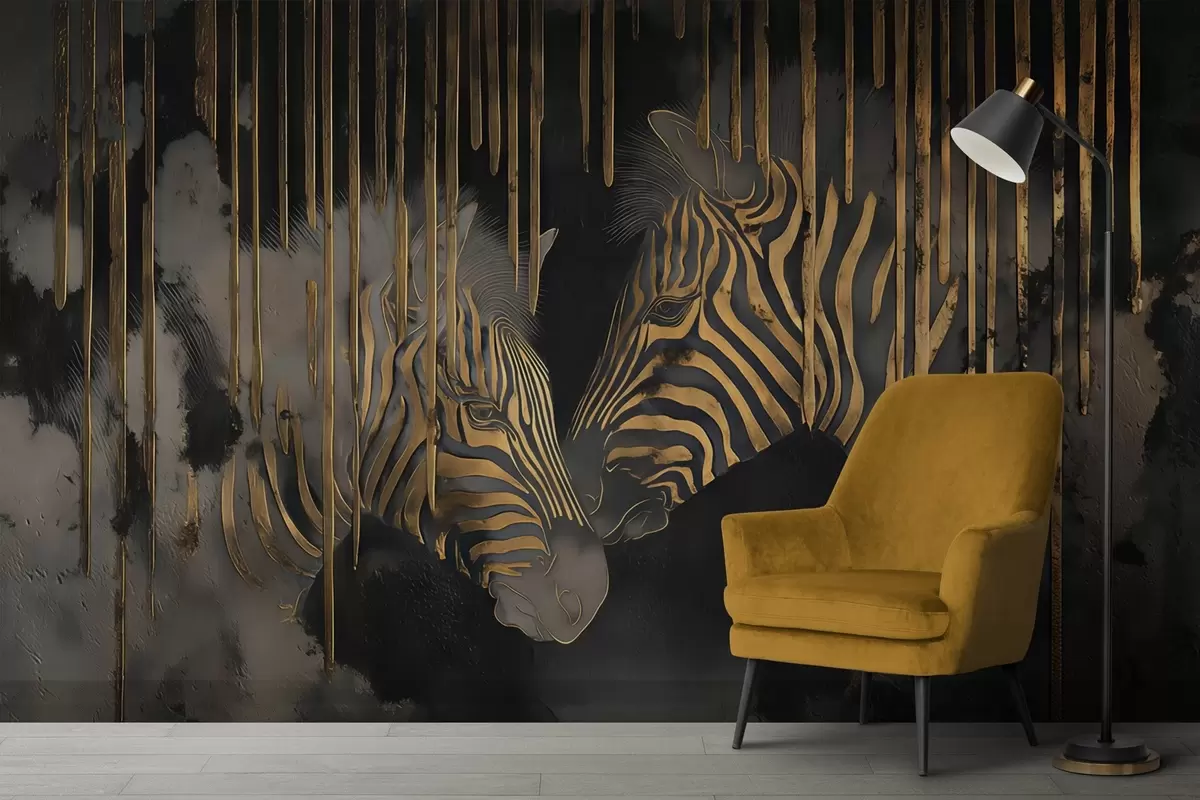 Fototapete Zebras vor abstraktem schwarzen Hintergrund w04548