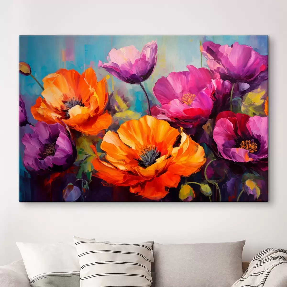 Fototapete Leuchtende Mohnblumen in Violett- und Orangetönen s45804