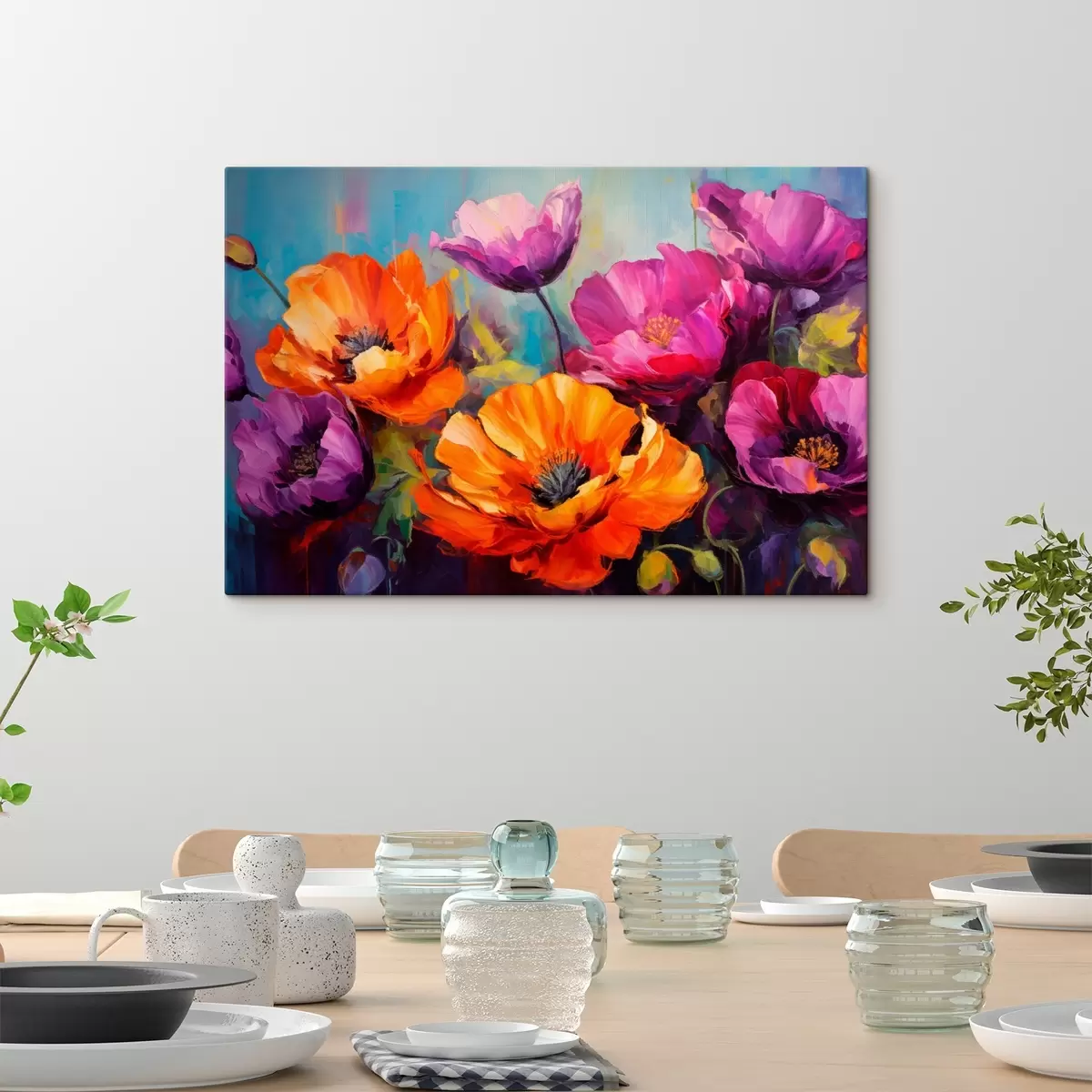 Fototapete Leuchtende Mohnblumen in Violett- und Orangetönen s45804