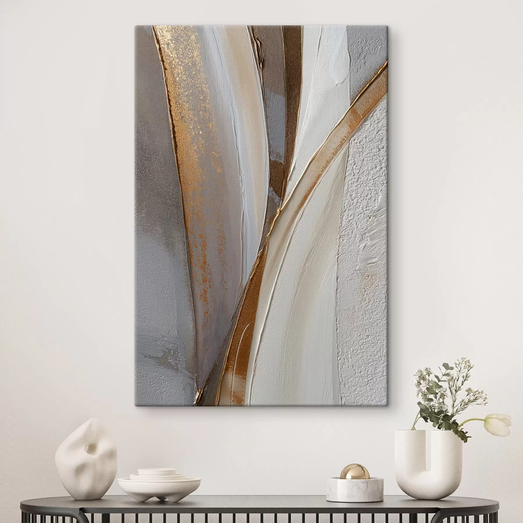 Fototapete Strukturierte abstrakte Linien mit gelben und orangefarbenen Glitzerpartikeln s45810