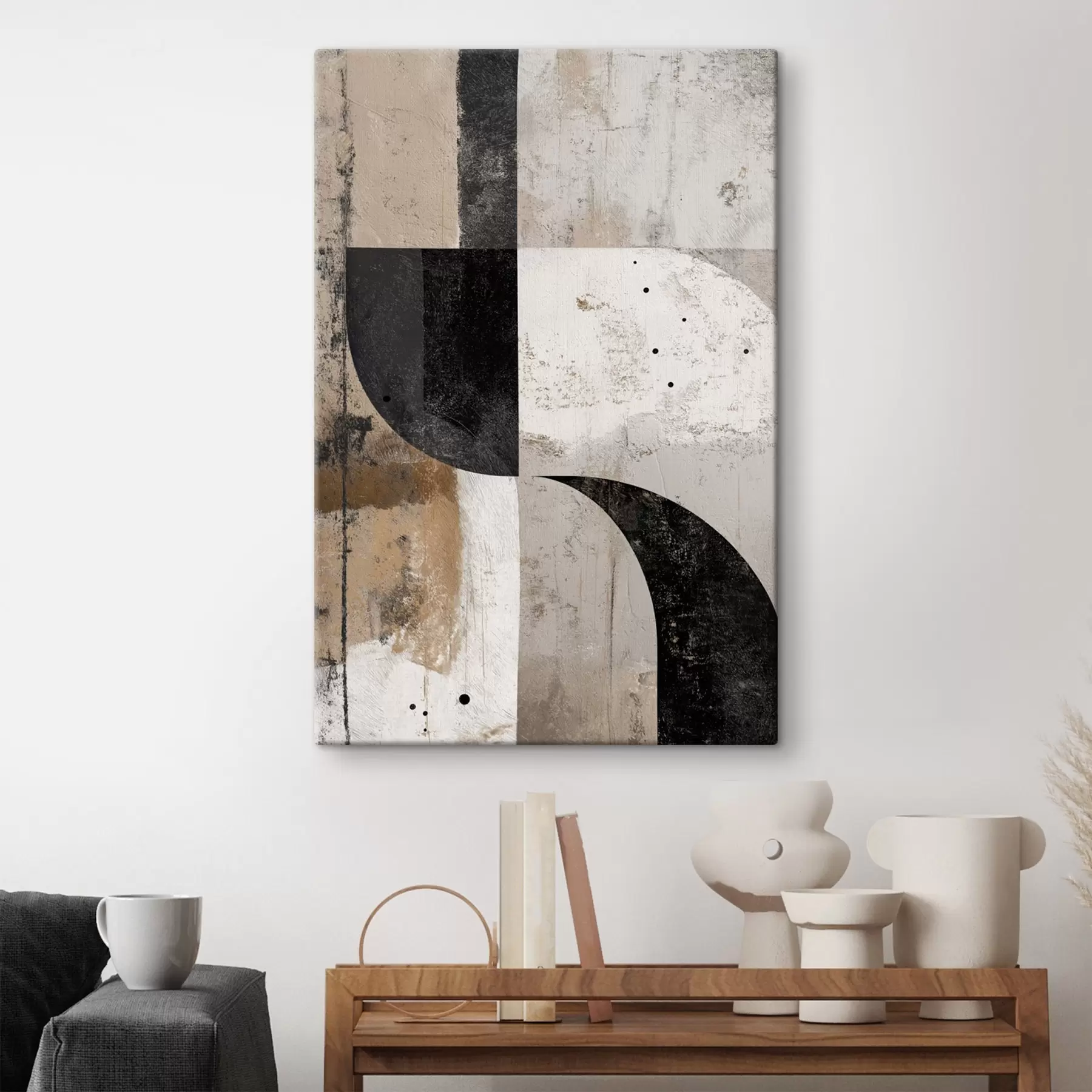 Fototapete Geometrische Formen in Beige- und Schwarztönen s45811
