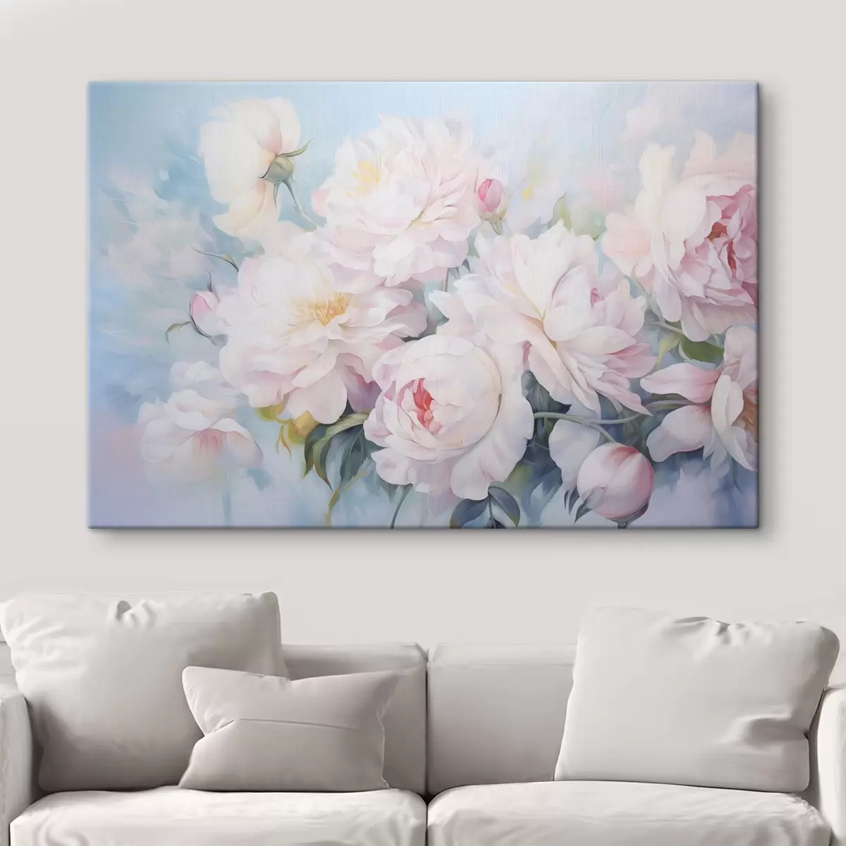 Fototapete Zarte rosa Pfingstrosen auf himmelblauem Hintergrund s45813
