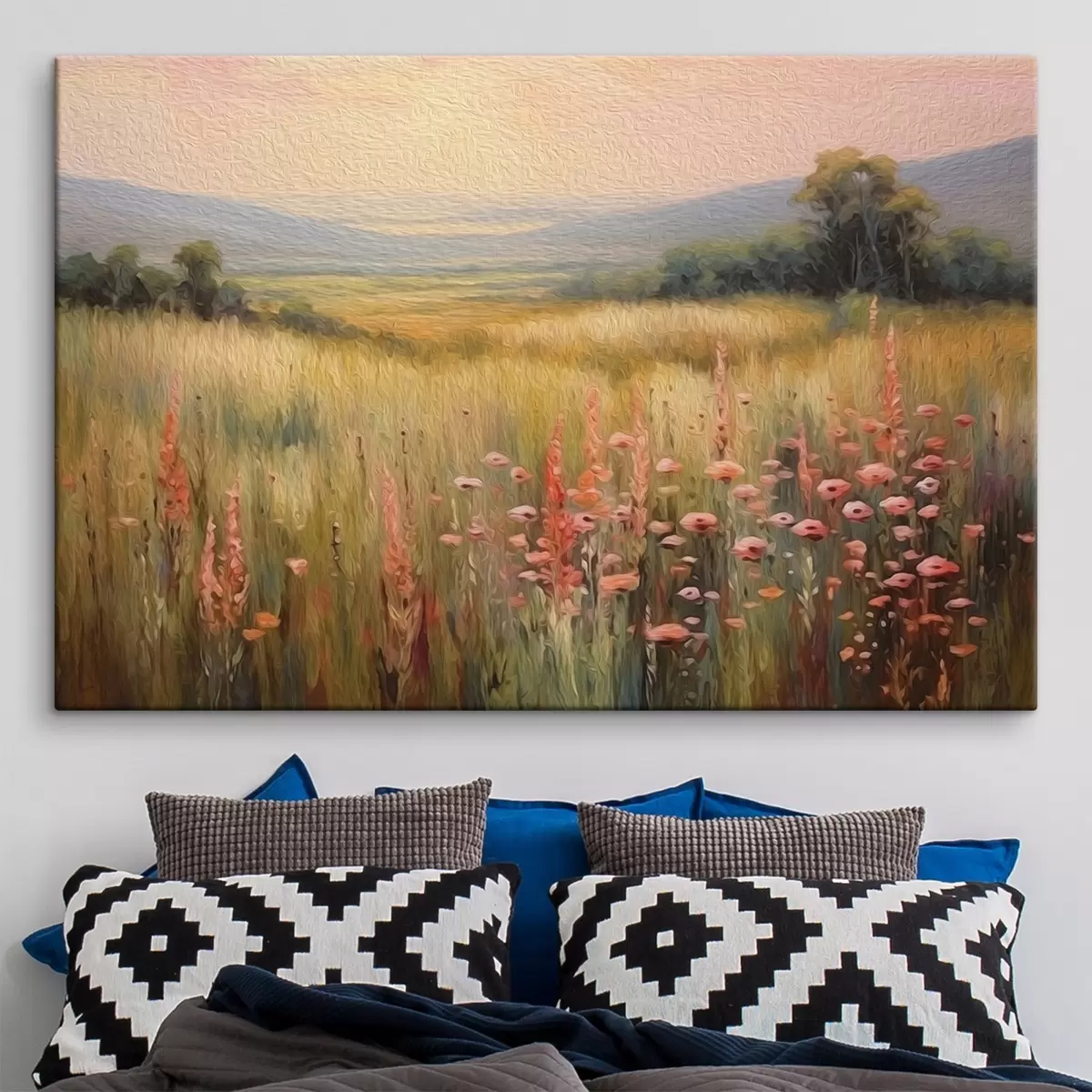 Fototapete Feldlandschaft mit Blumen bei Sonnenuntergang s45818