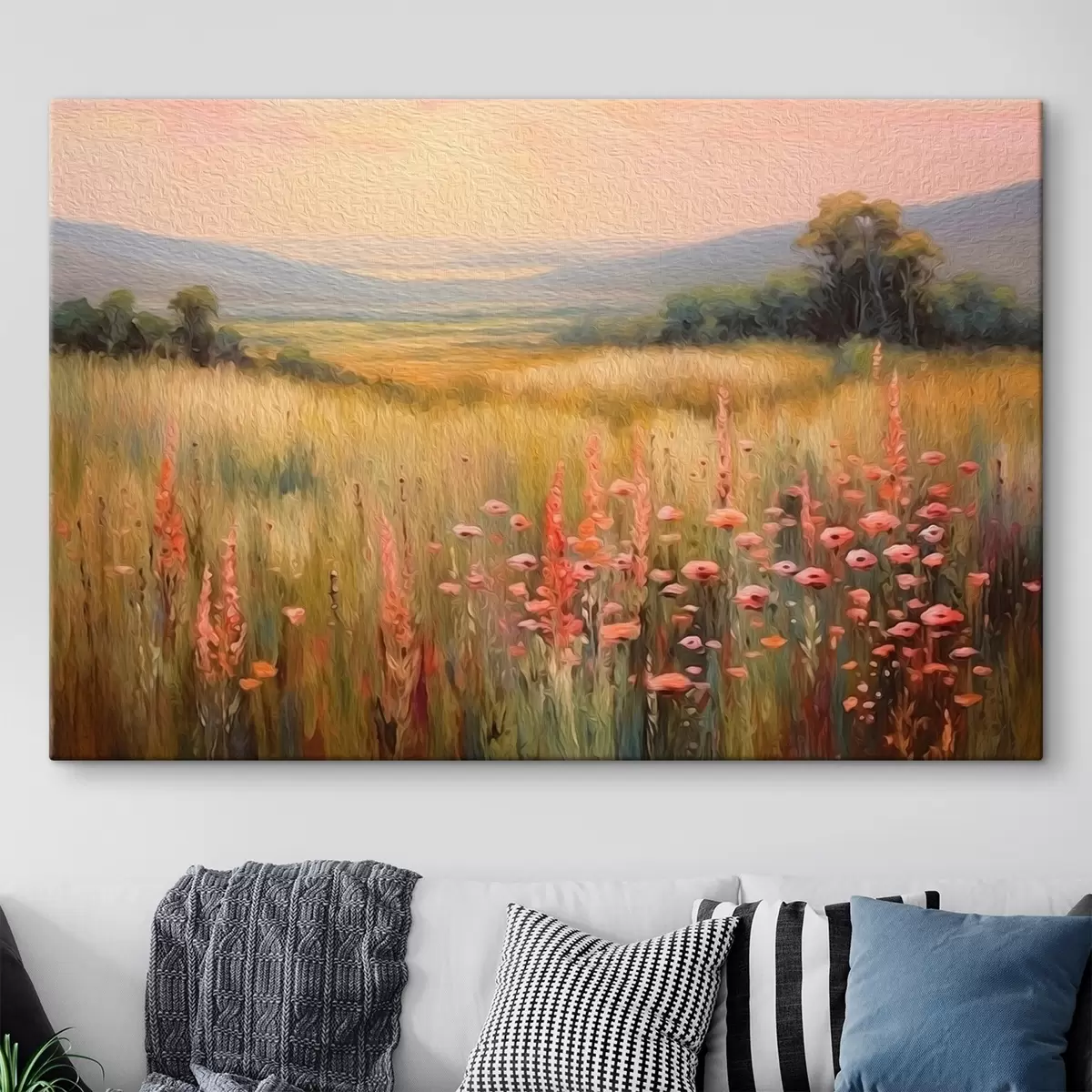 Fototapete Feldlandschaft mit Blumen bei Sonnenuntergang s45818