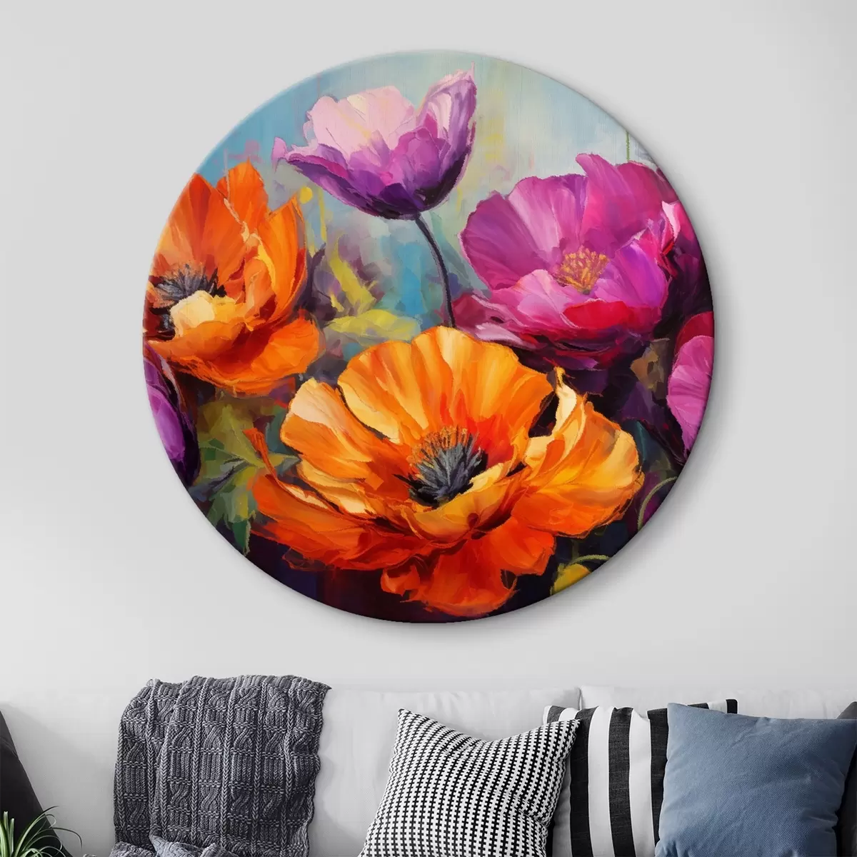 Runde Wandbilder Leuchtende Mohnblumen in Violett- und Orangetönen r45804
