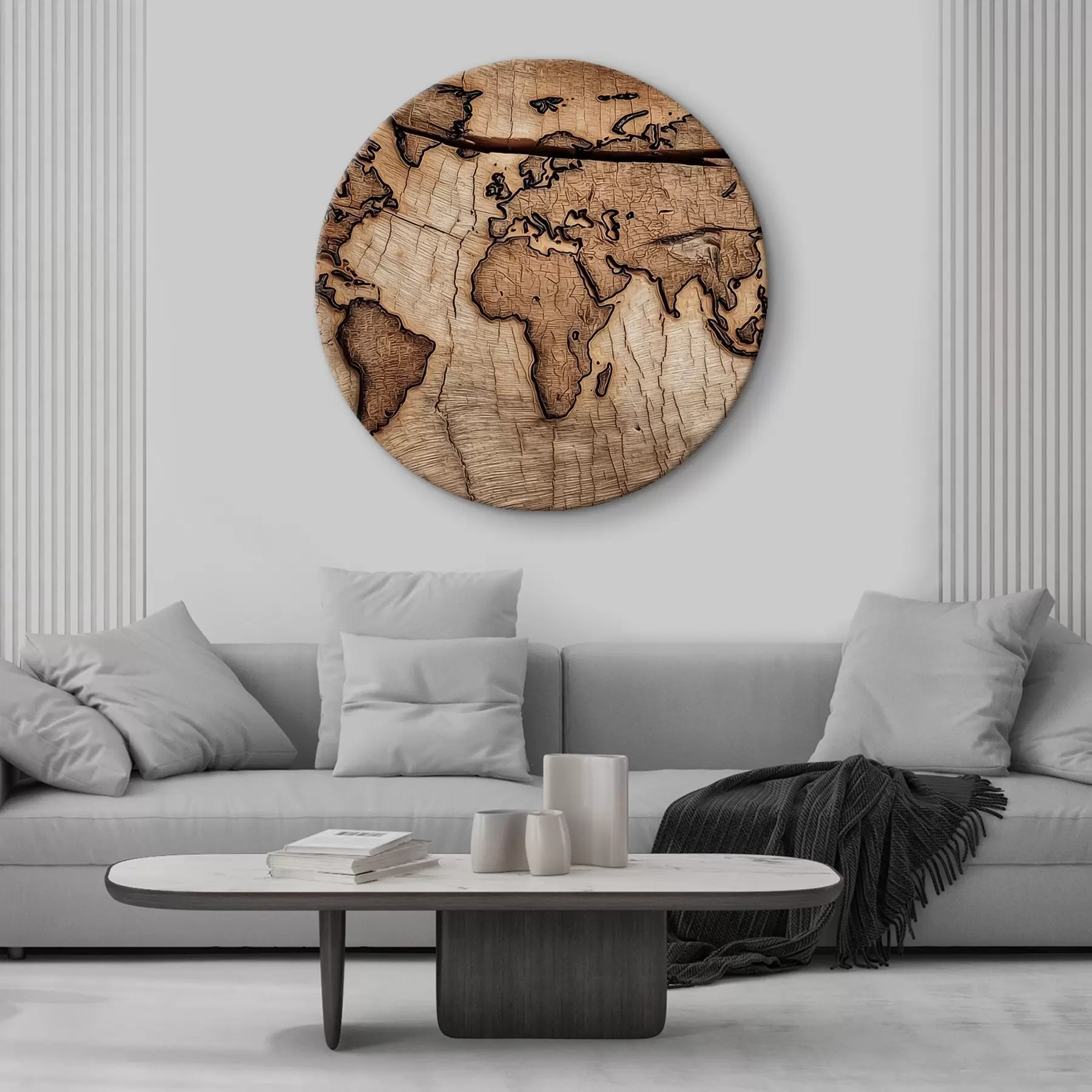 Fototapete Gravierte Weltkarte aus Holz r45805