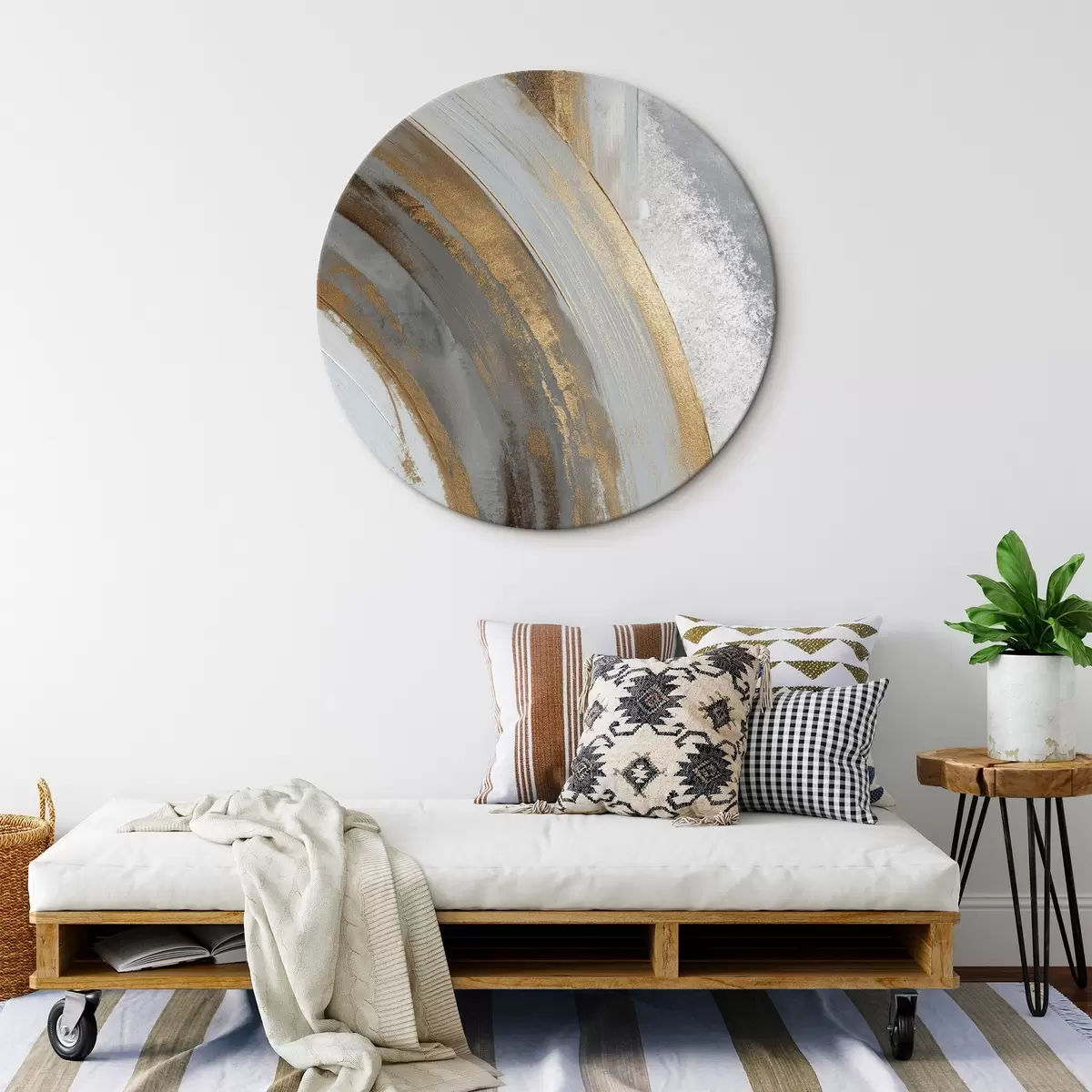 Runde Wandbilder Abstrakte graue und gelbe Halbkreise r45809