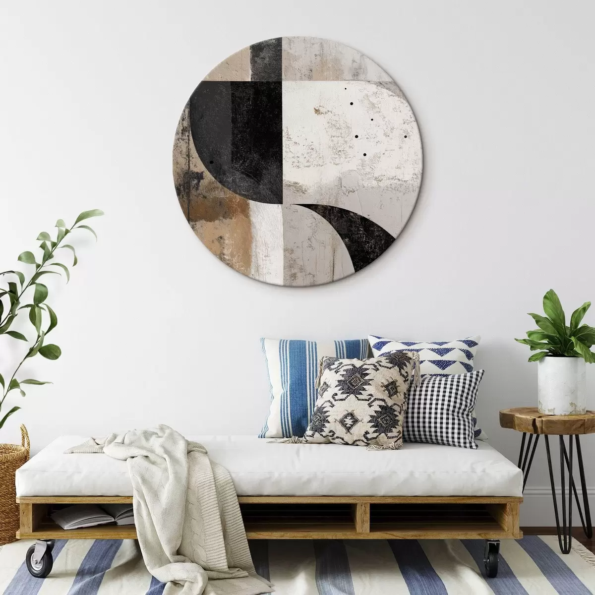 Runde Wandbilder Geometrische Formen in Beige- und Schwarztönen r45811