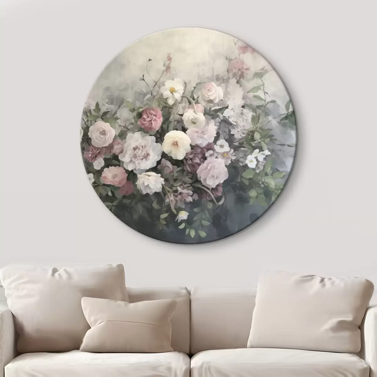 Runde Wandbilder Ein romantischer Strauß aus rosa und weißen Blumen r45817