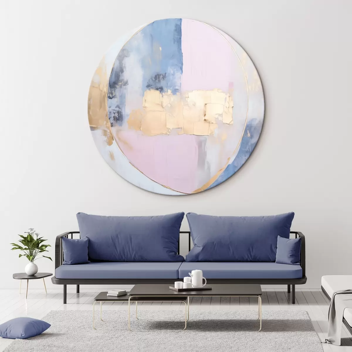 Runde Wandbilder Abstraktion in blau-rosa Kreisen r45821