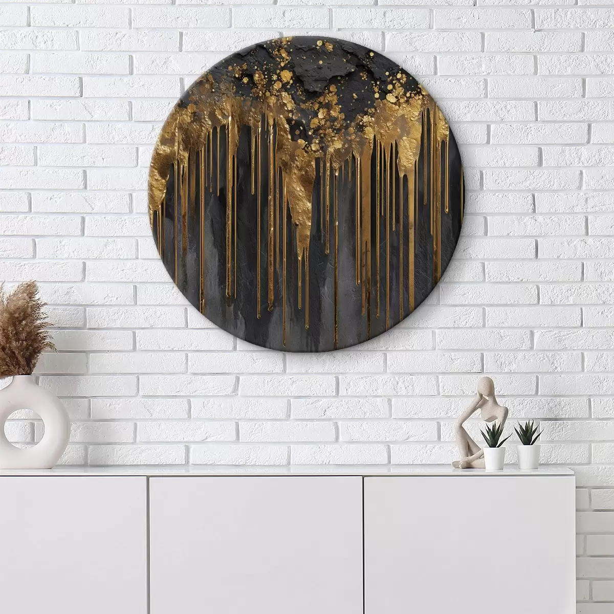 Runde Wandbilder Abstrakte goldene Ströme auf dunklem Hintergrund r45823