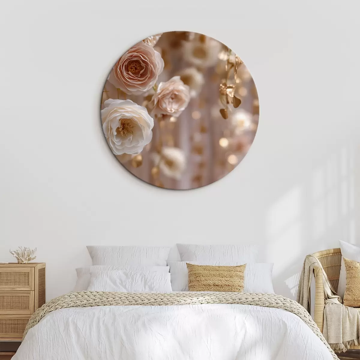 Runde Wandbilder Cremefarbene Rosen mit goldenen Akzenten r45824