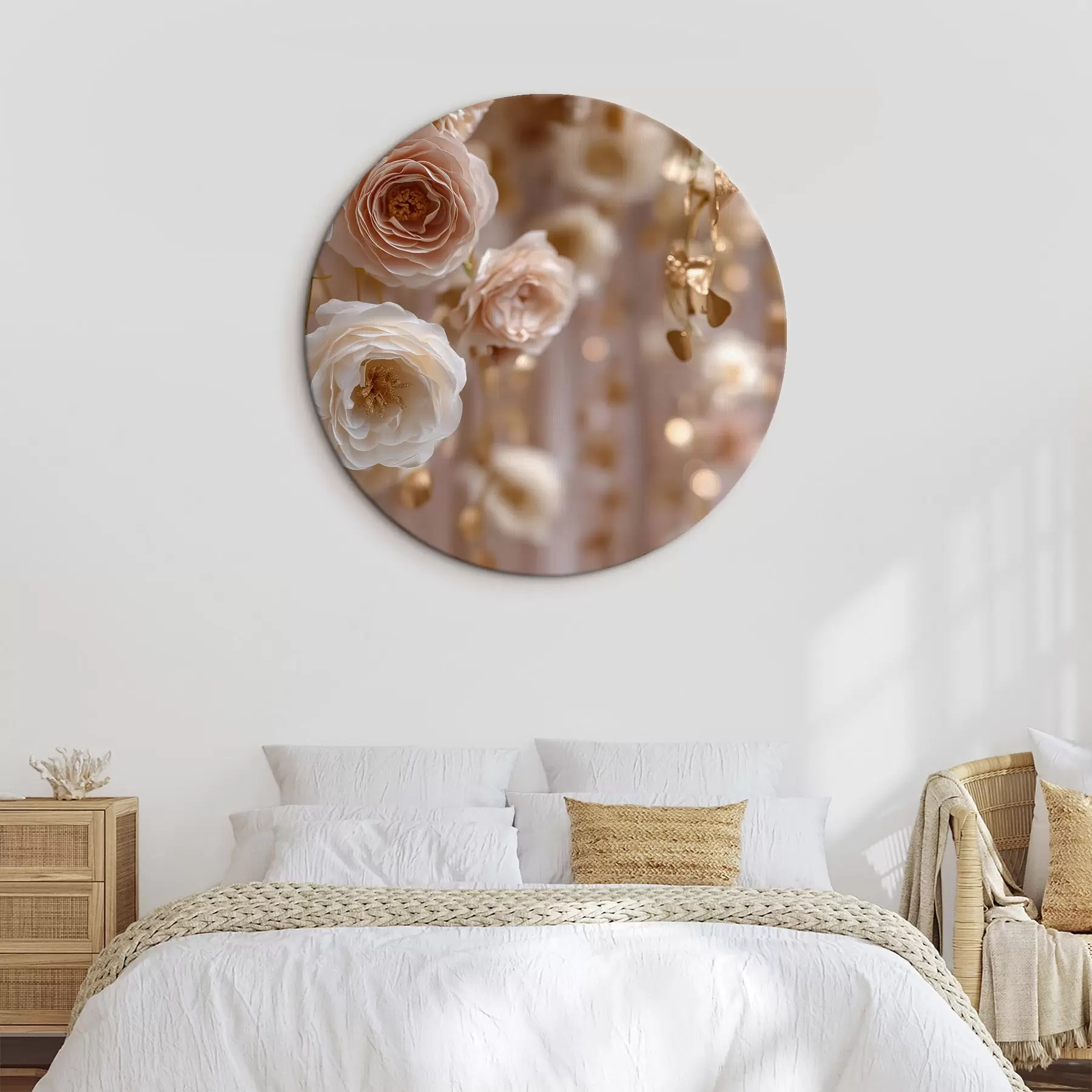 Fototapete Cremefarbene Rosen mit goldenen Akzenten r45824