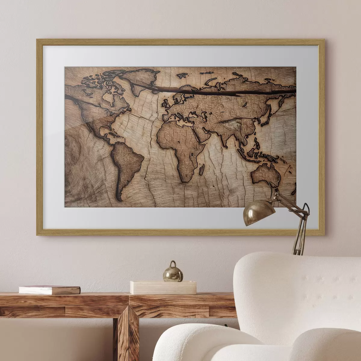 Poster Welt in Holzmaserung f45805