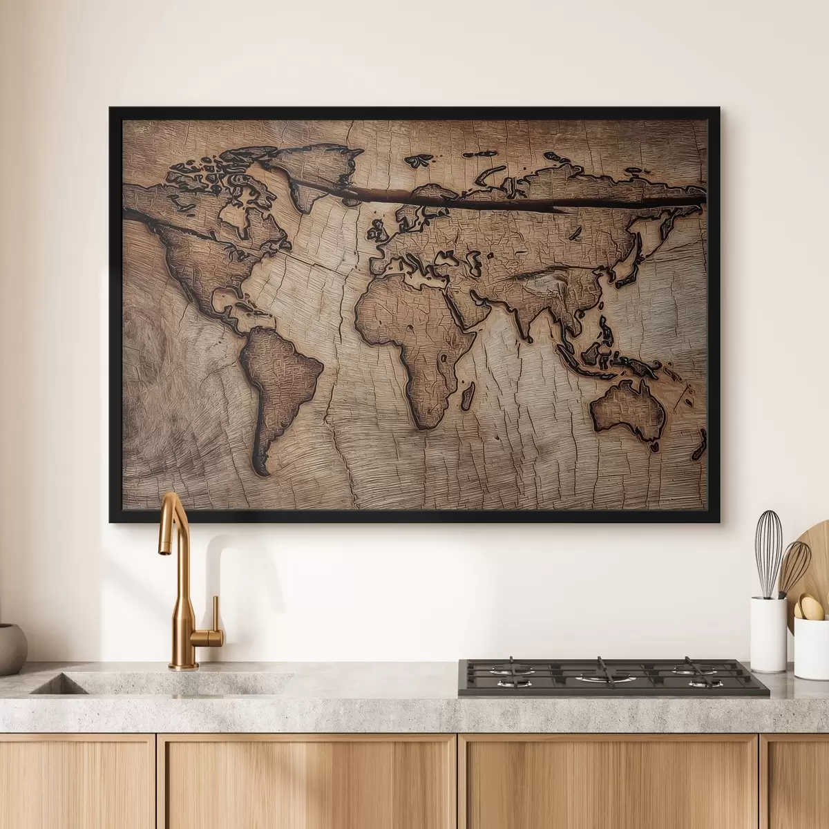 Poster Gravierte Weltkarte aus Holz f45805