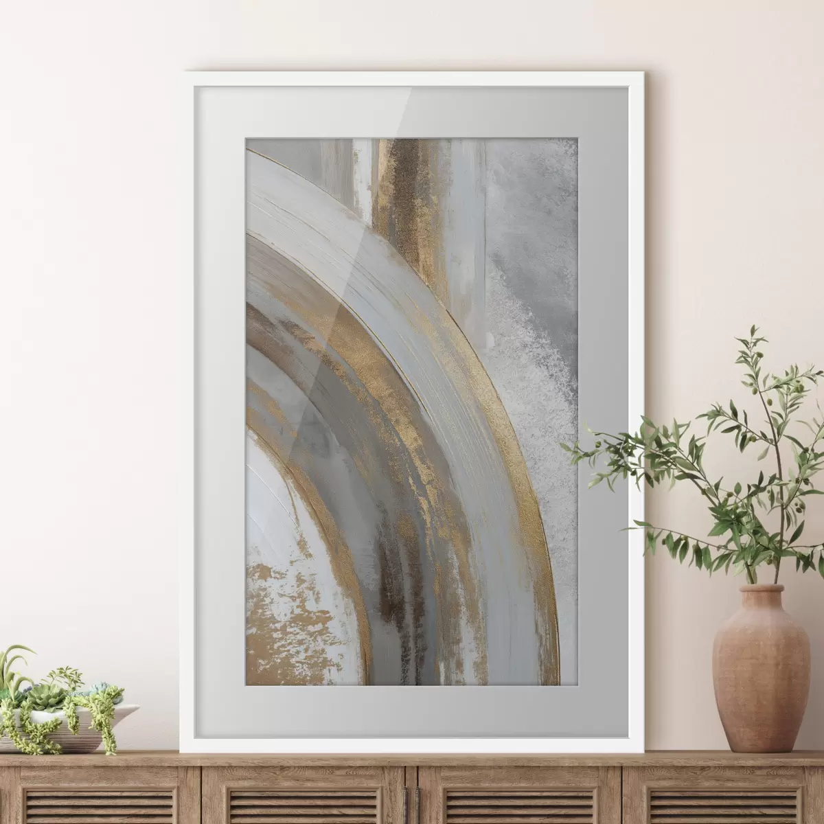 Poster Abstrakte graue und gelbe Halbkreise f45809