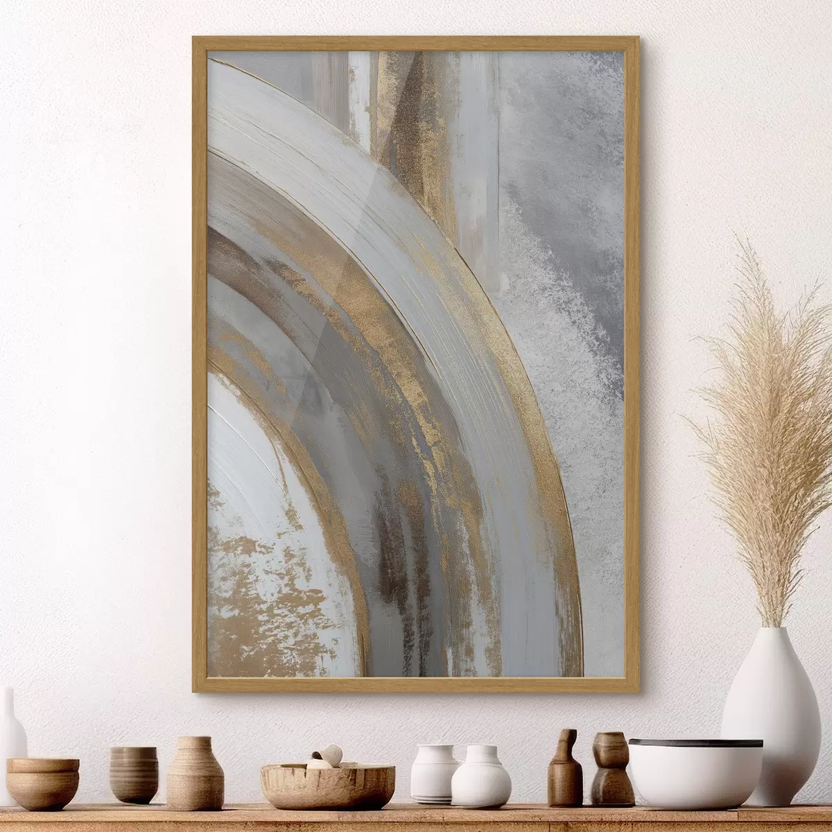 Poster Abstrakte graue und gelbe Halbkreise f45809