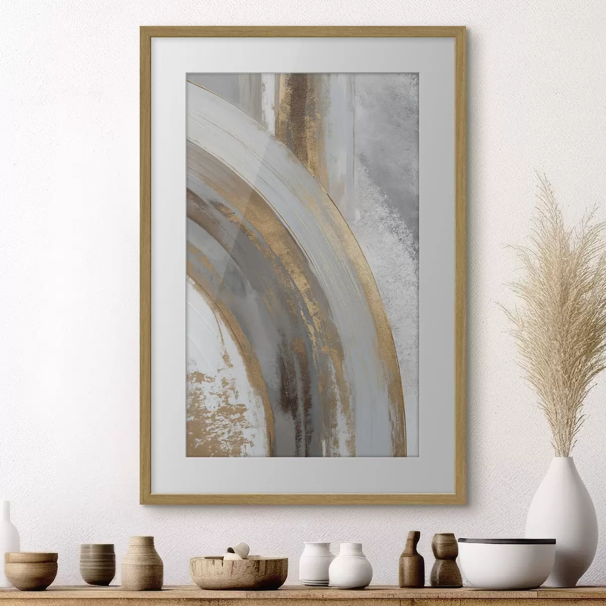 Poster Abstrakte graue und gelbe Halbkreise f45809