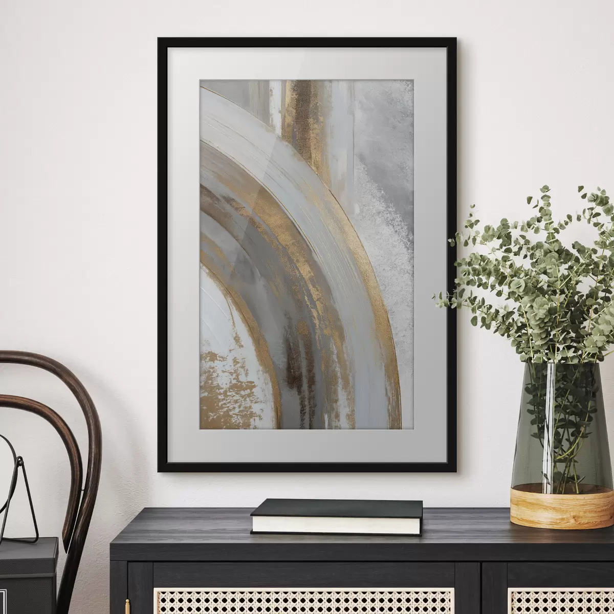 Poster Abstrakte graue und gelbe Halbkreise f45809