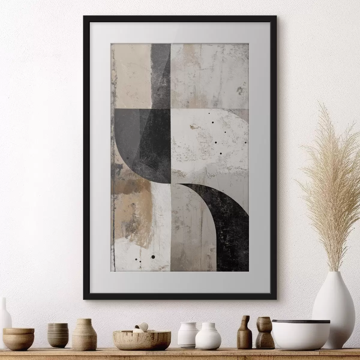 Poster Geometrische Formen in Beige- und Schwarztönen f45811