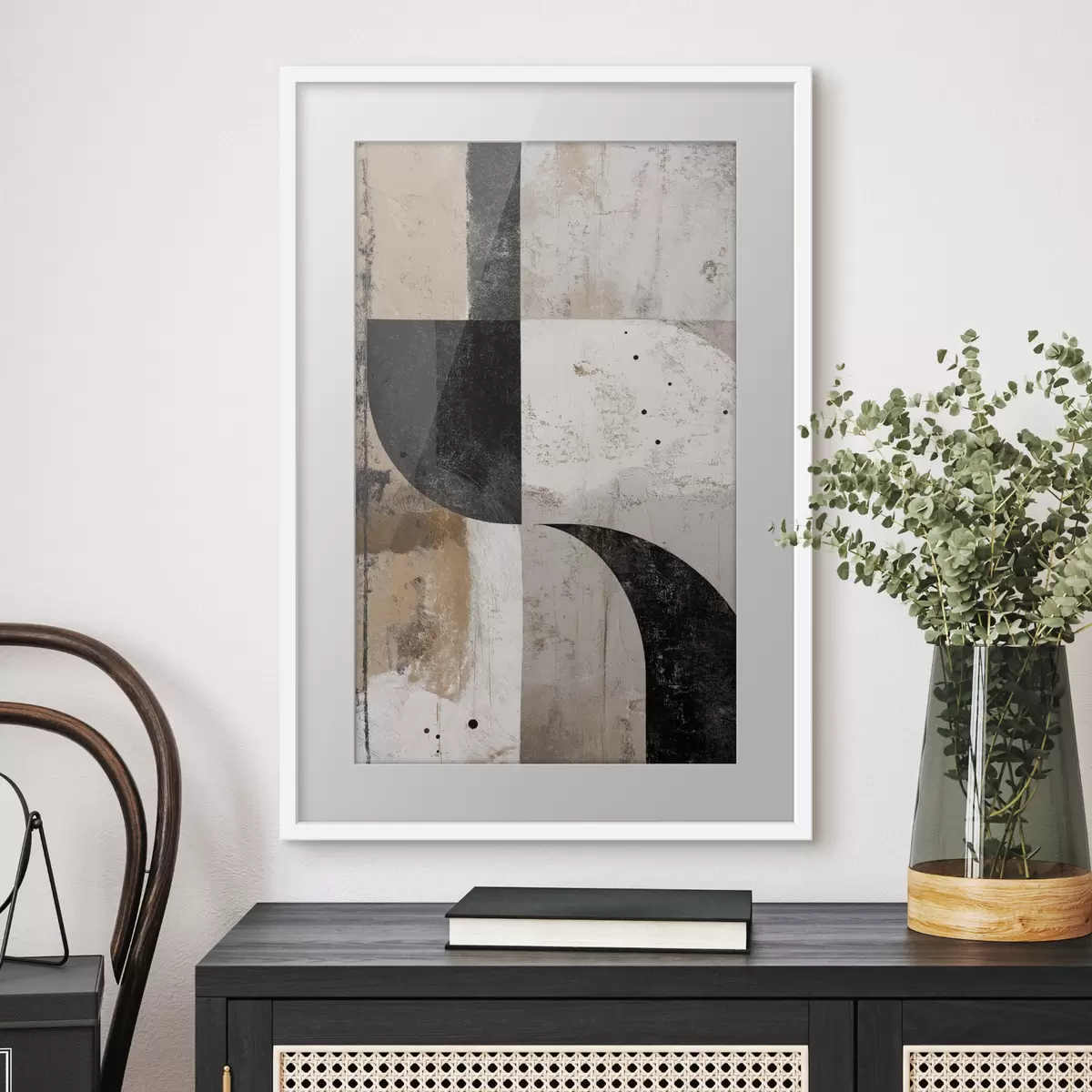 Poster Geometrische Formen in Beige- und Schwarztönen f45811