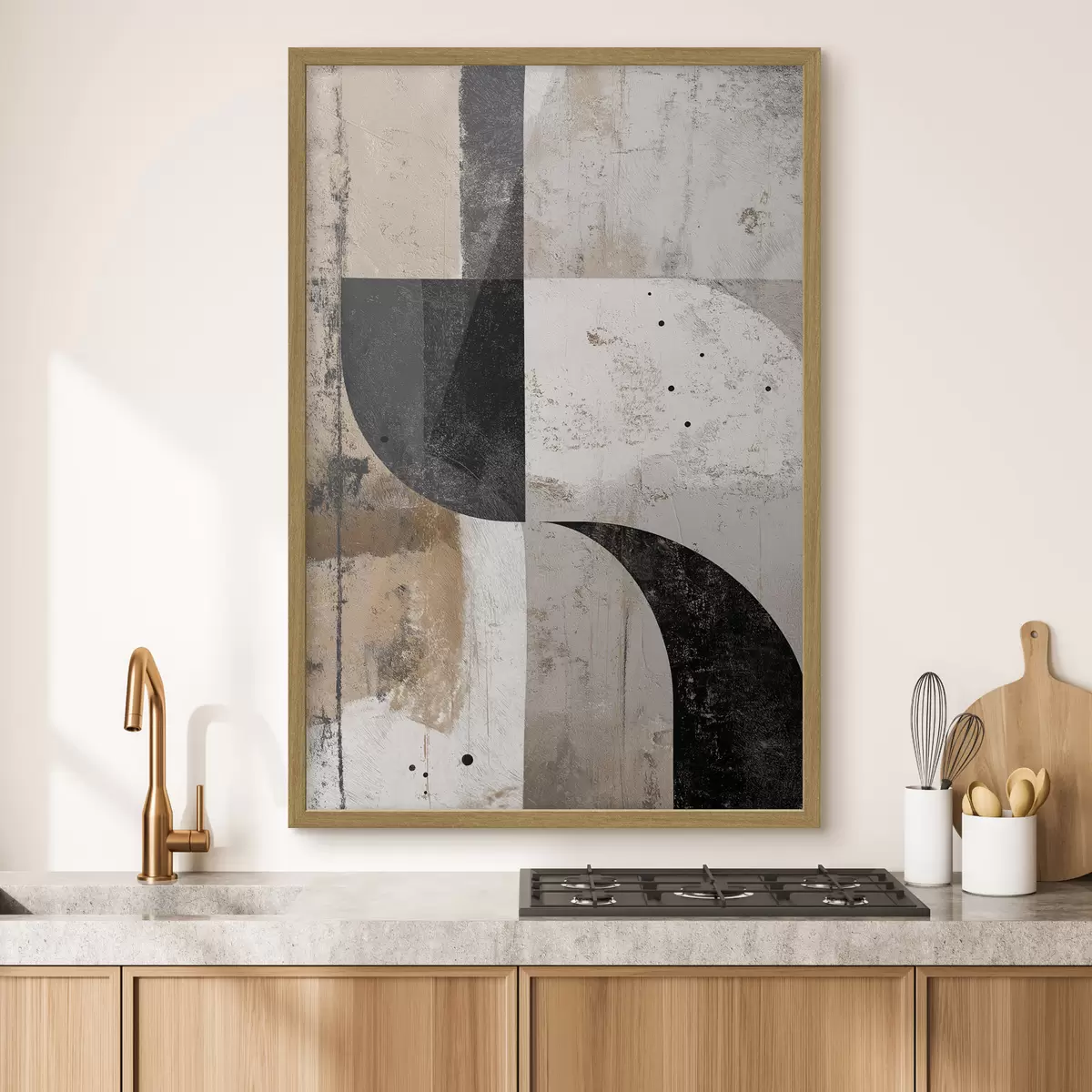 Poster Geometrische Formen in Beige- und Schwarztönen f45811