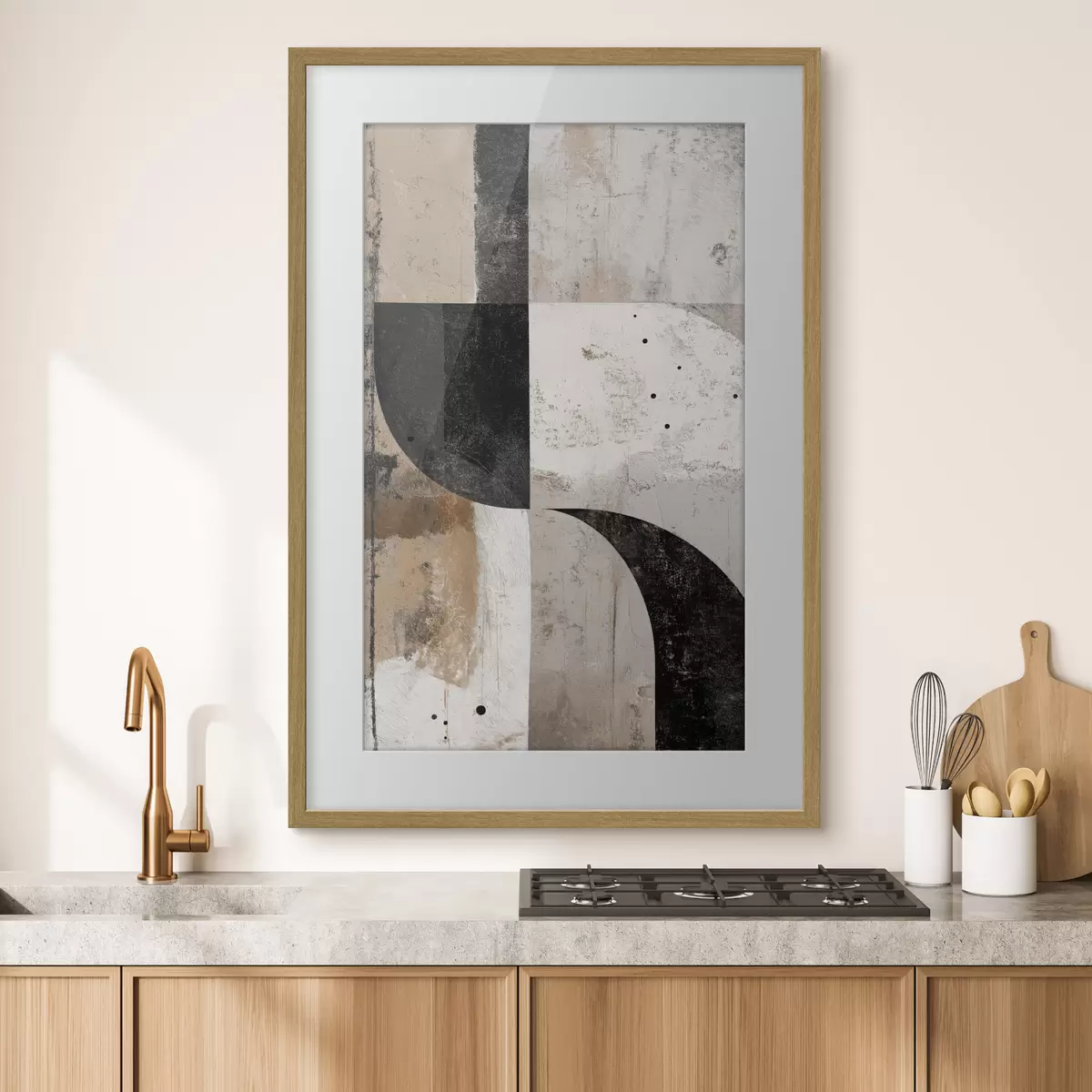Poster Geometrische Formen in Beige- und Schwarztönen f45811