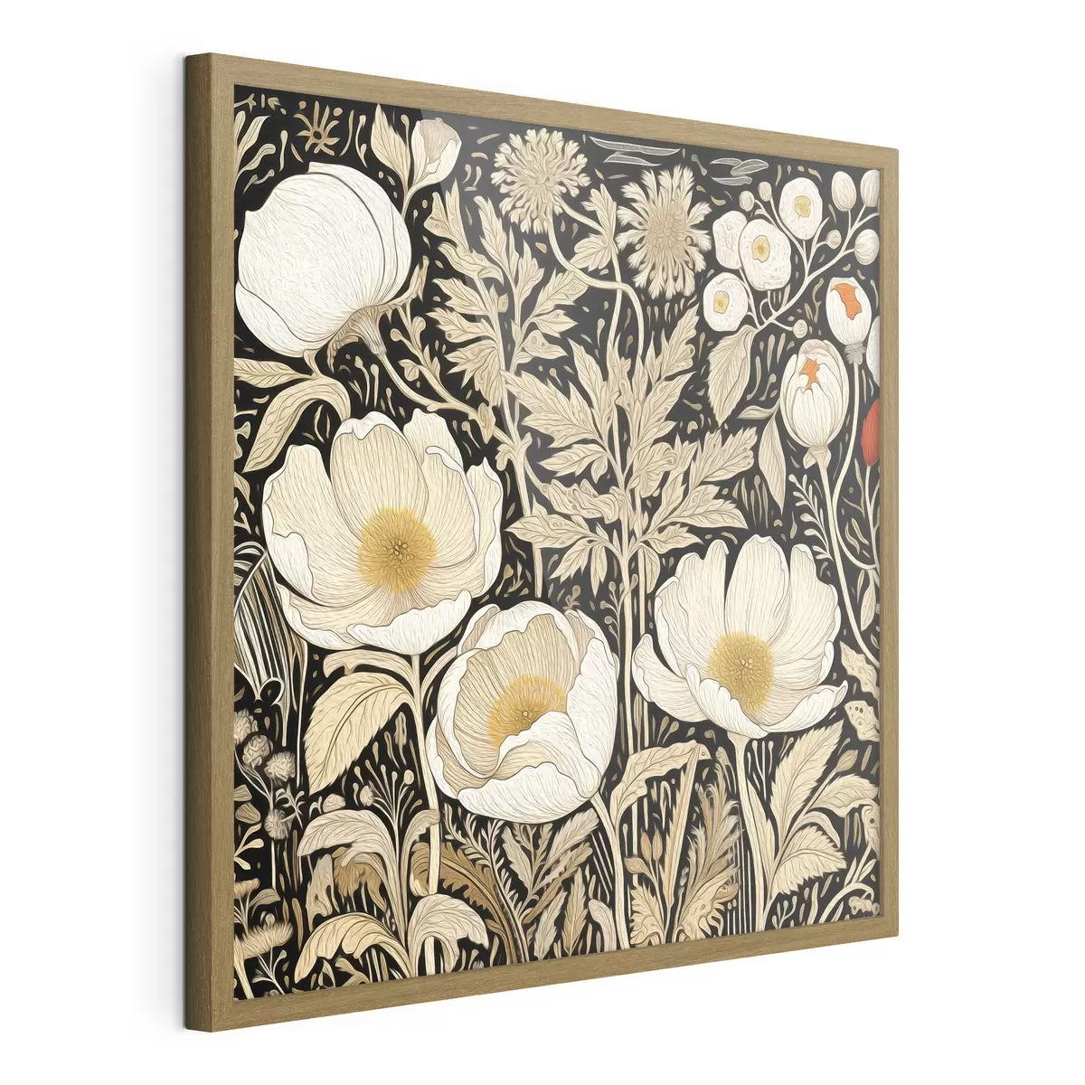 Poster Cremefarbene Blumen und Gräser auf schwarzem Hintergrund f45816
