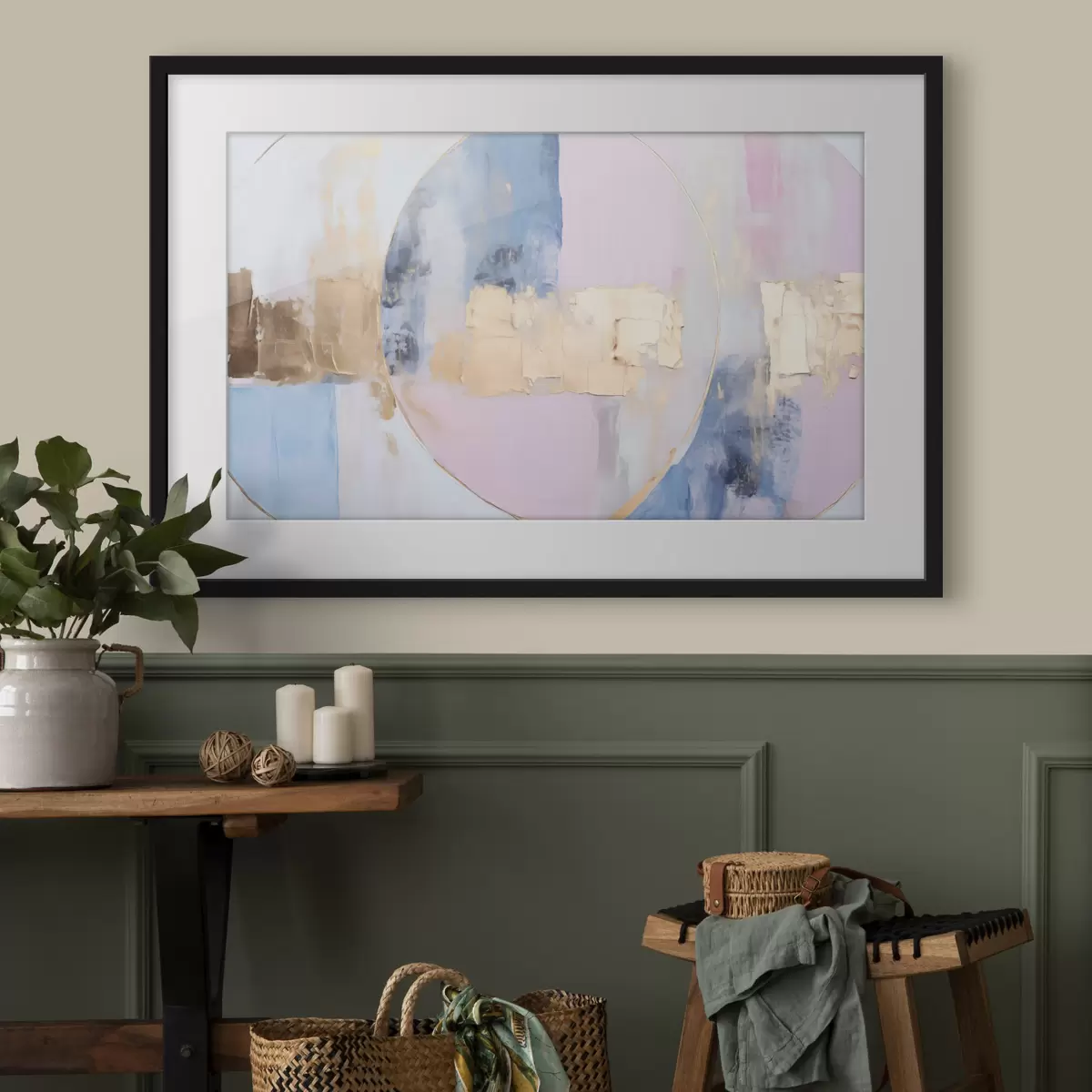 Poster Abstraktion in blau-rosa Kreisen f45821