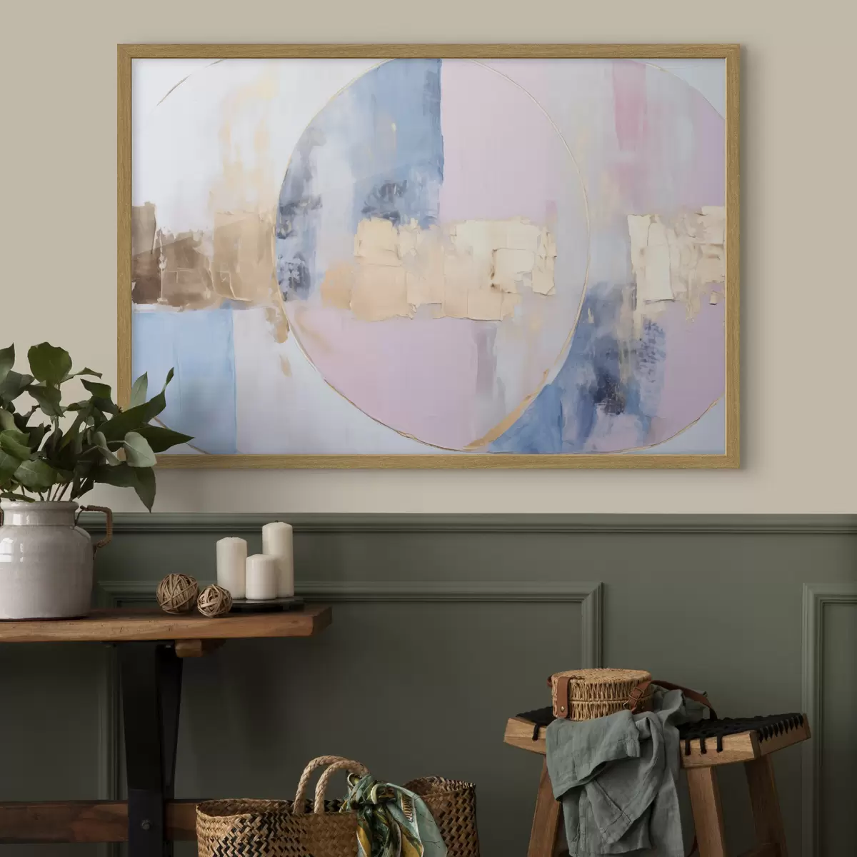 Poster Abstraktion in blau-rosa Kreisen f45821