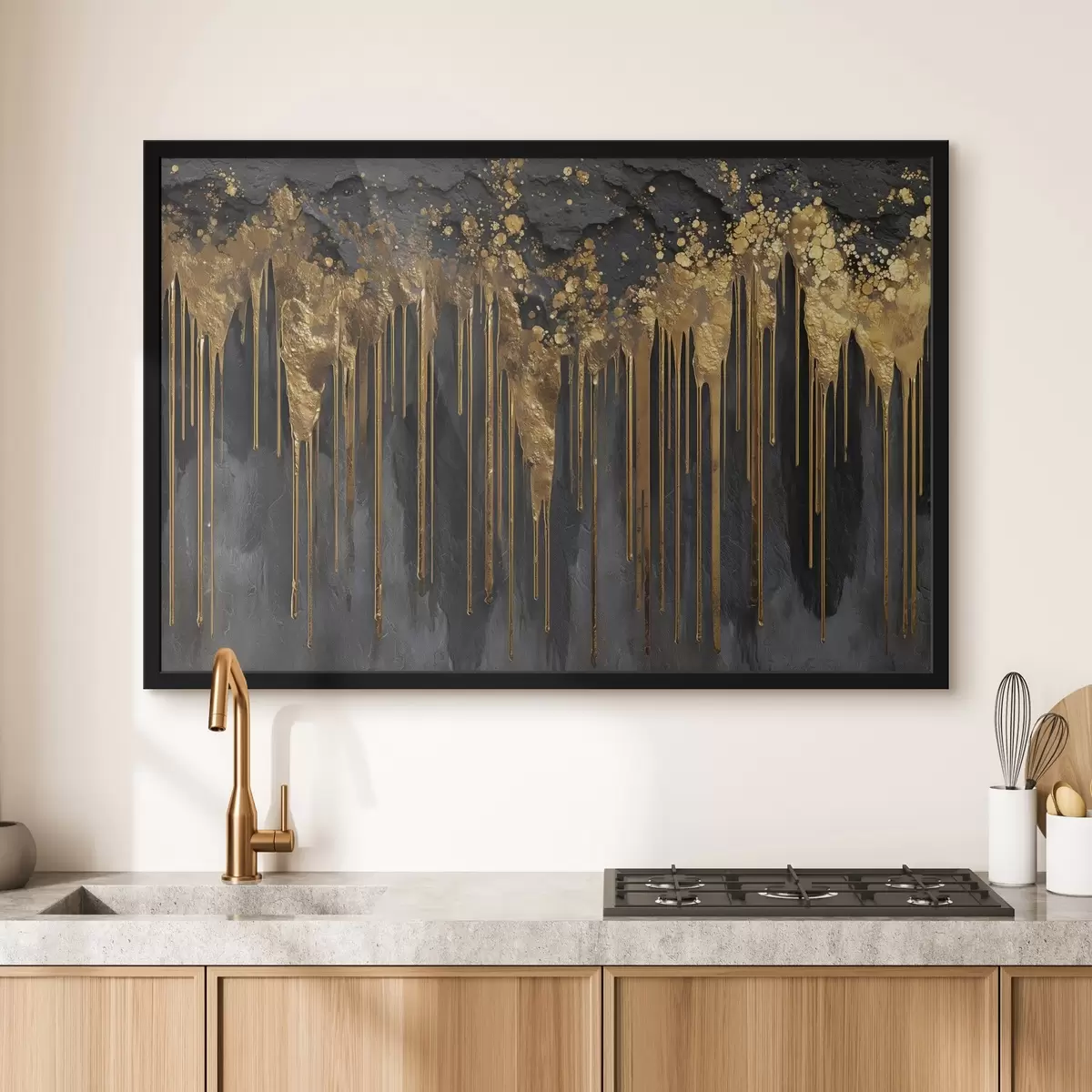 Poster Abstrakte goldene Ströme auf dunklem Hintergrund f45823