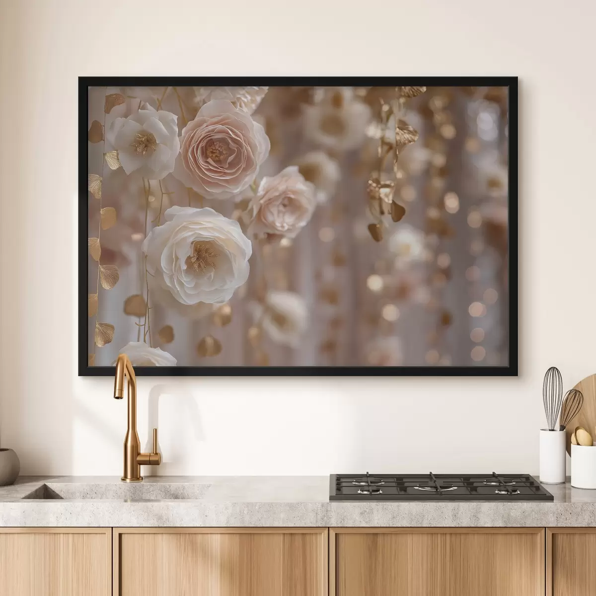 Poster Cremefarbene Rosen mit goldenen Akzenten f45824