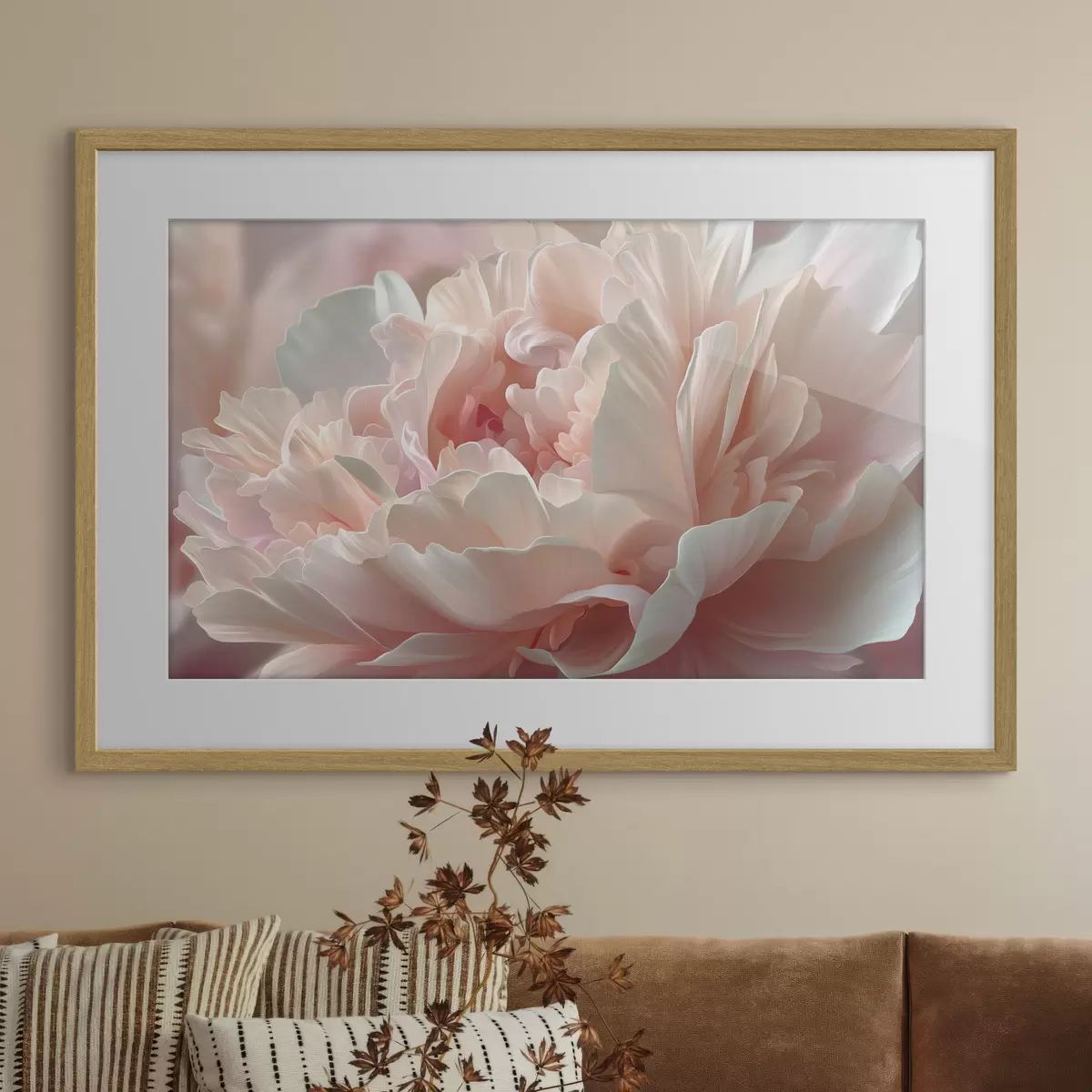 Poster Blühende Pfingstrose in Rosa- und Beigetönen f45825