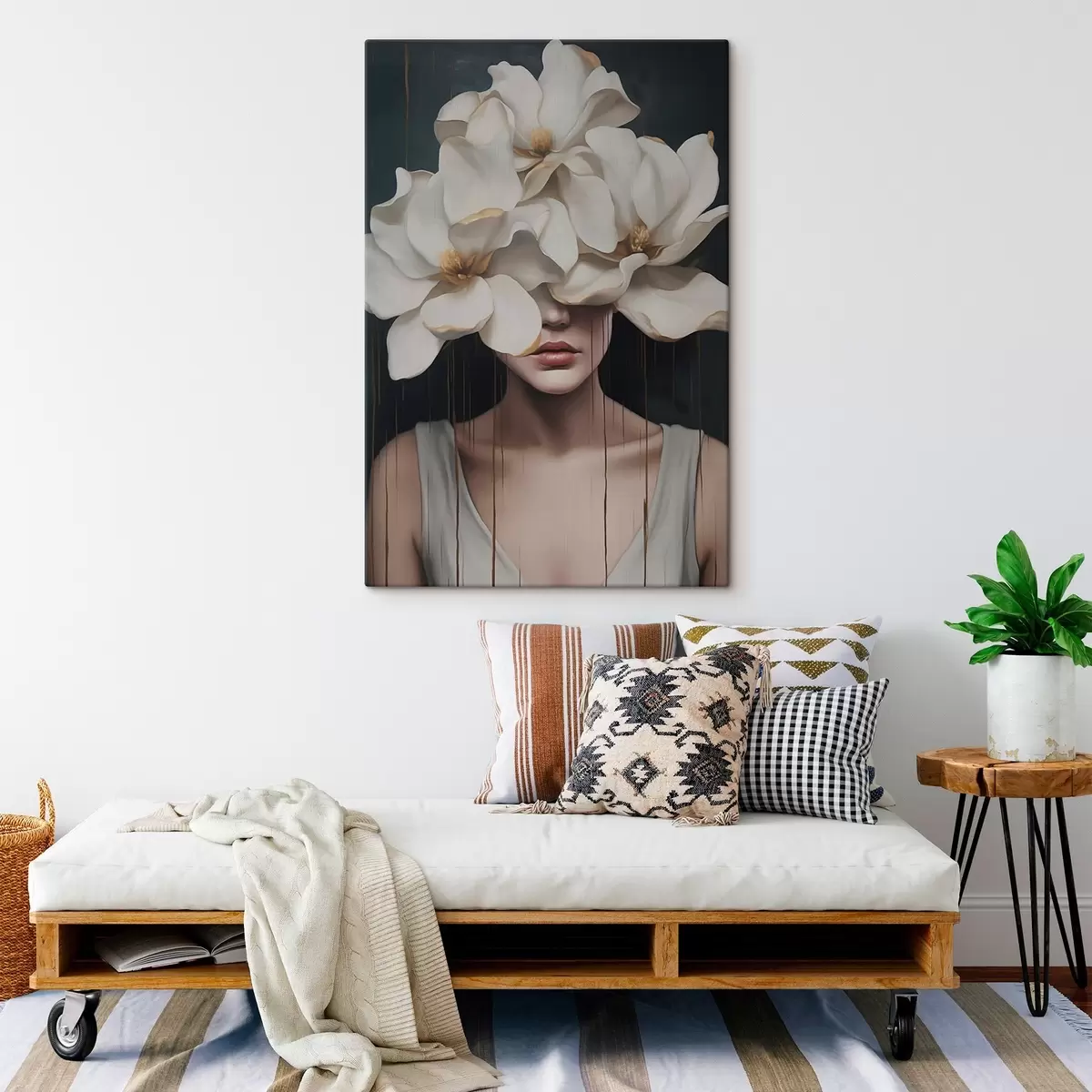 Fototapete Frau mit weißen Blumen auf dem Kopf s45843