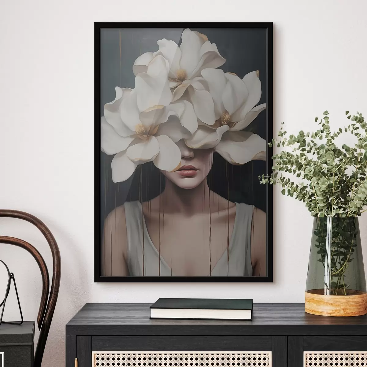 Poster Frau mit weißen Blumen auf dem Kopf f45843