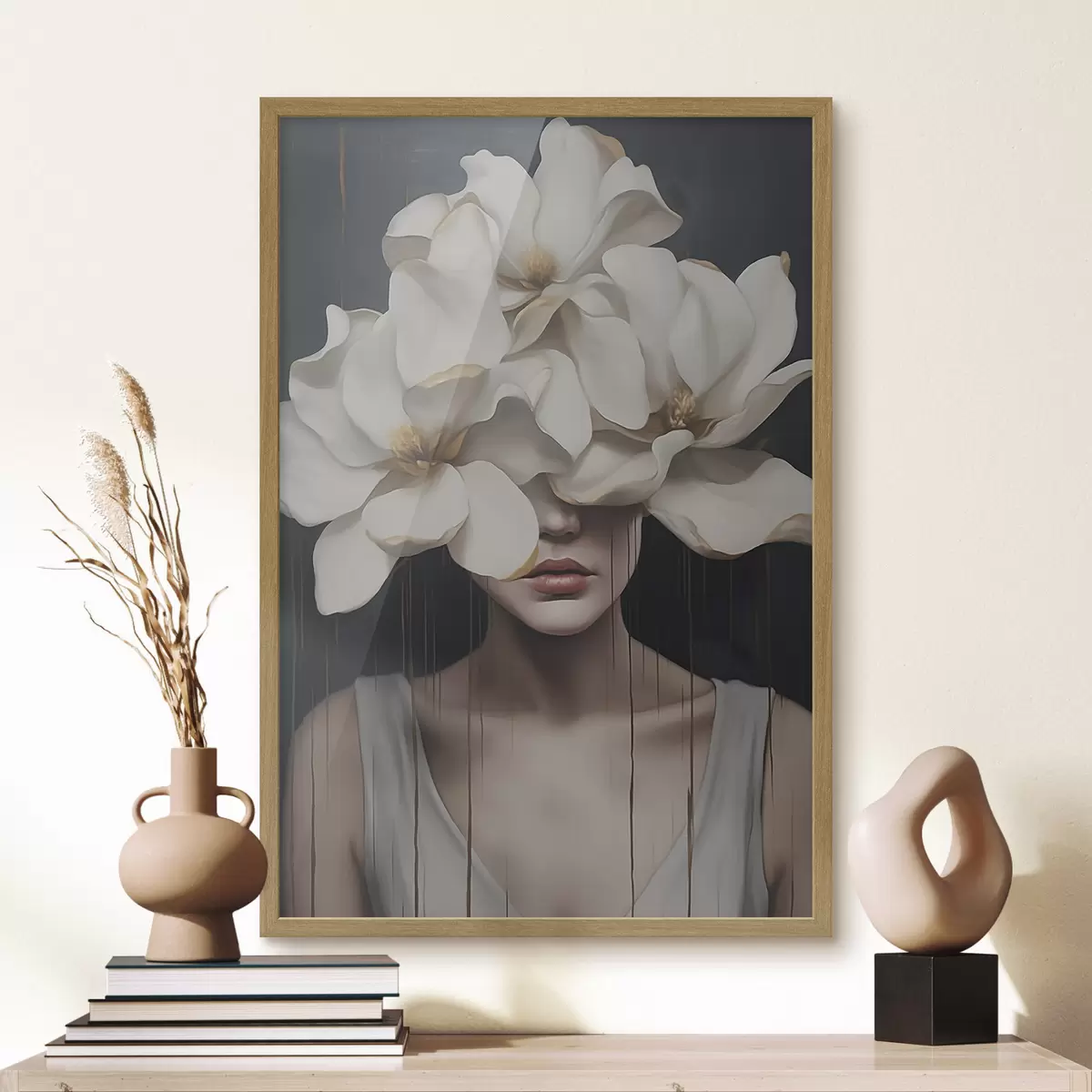 Poster Frau mit weißen Blumen auf dem Kopf f45843