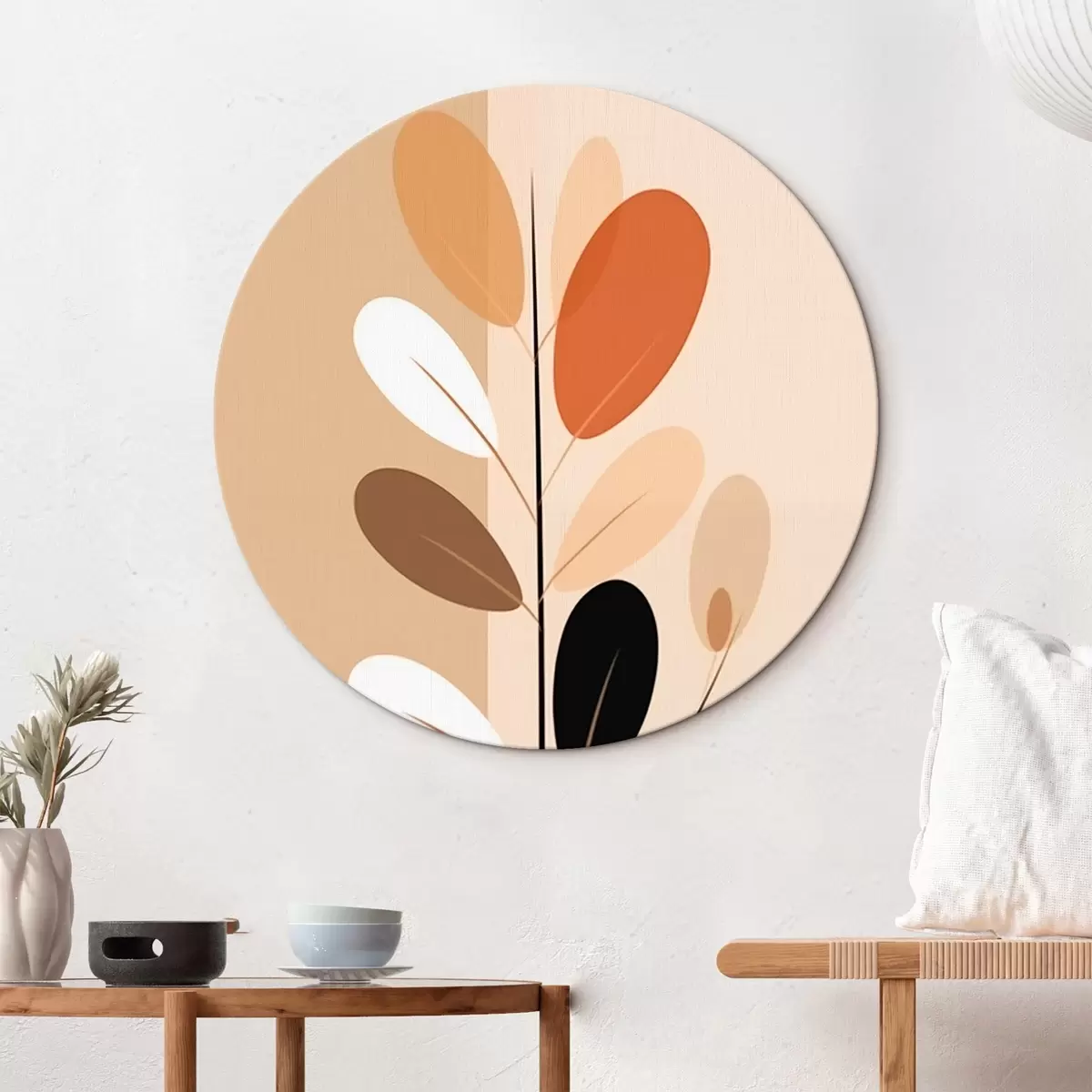 Runde Wandbilder Minimalistischer Ast mit Blättern r45834