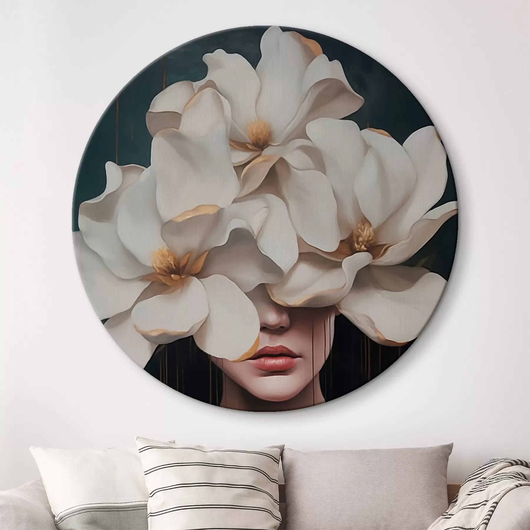 Fototapete Frau mit weißen Blumen auf dem Kopf r45843