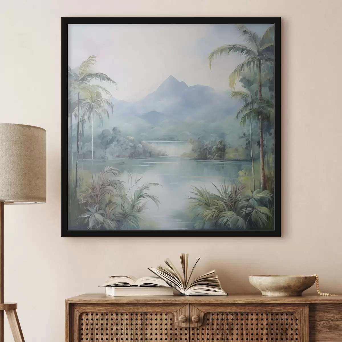 Poster Fluss im Dschungel vor dem Berg f45912