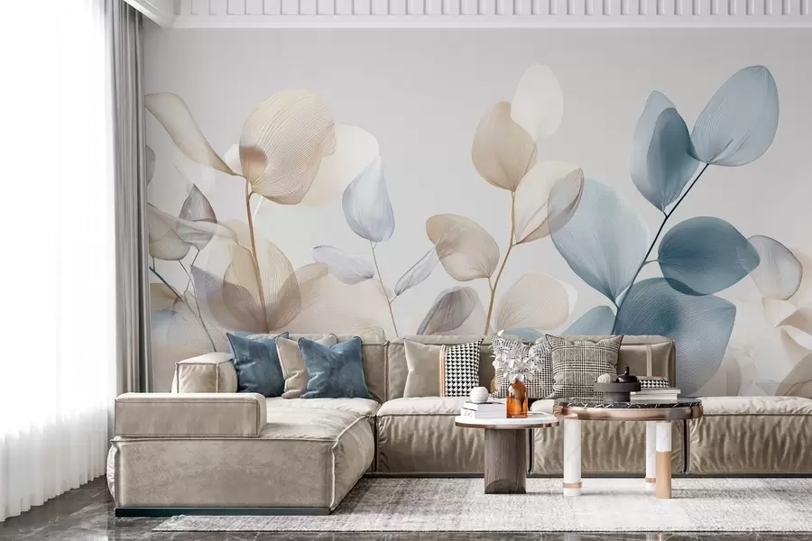 Fototapete elegante Eukalyptusblätter mit Adern w04503