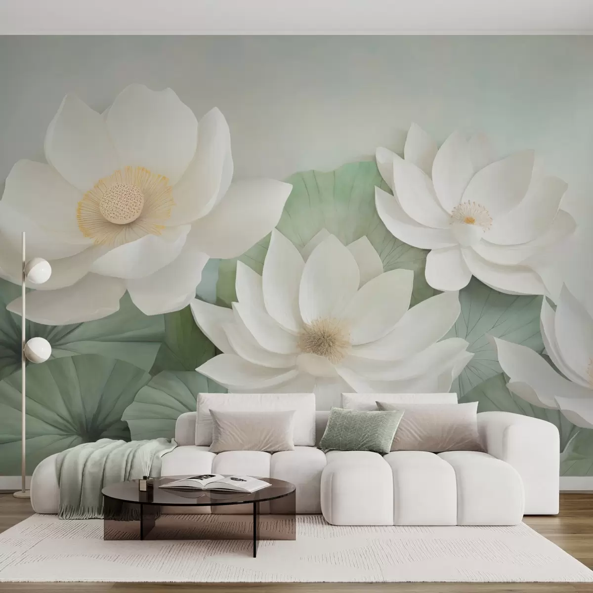 Fototapete Lotusblumen im Laub w04539