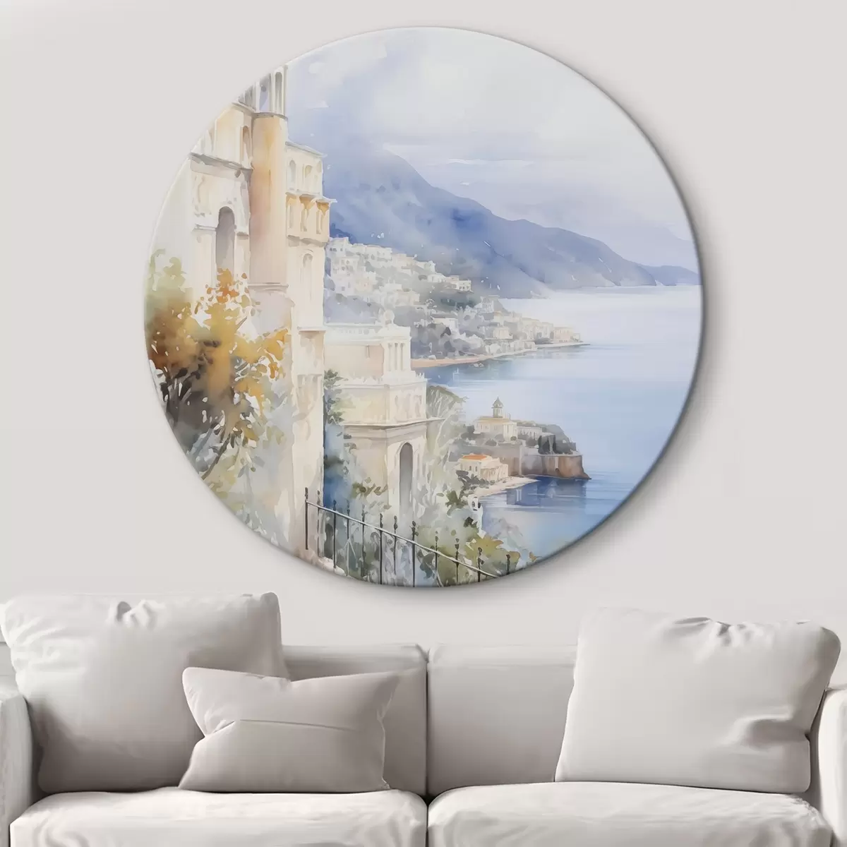 Runde Wandbilder Bucht in der Nähe der Stadt, Aquarellimitation r45979
