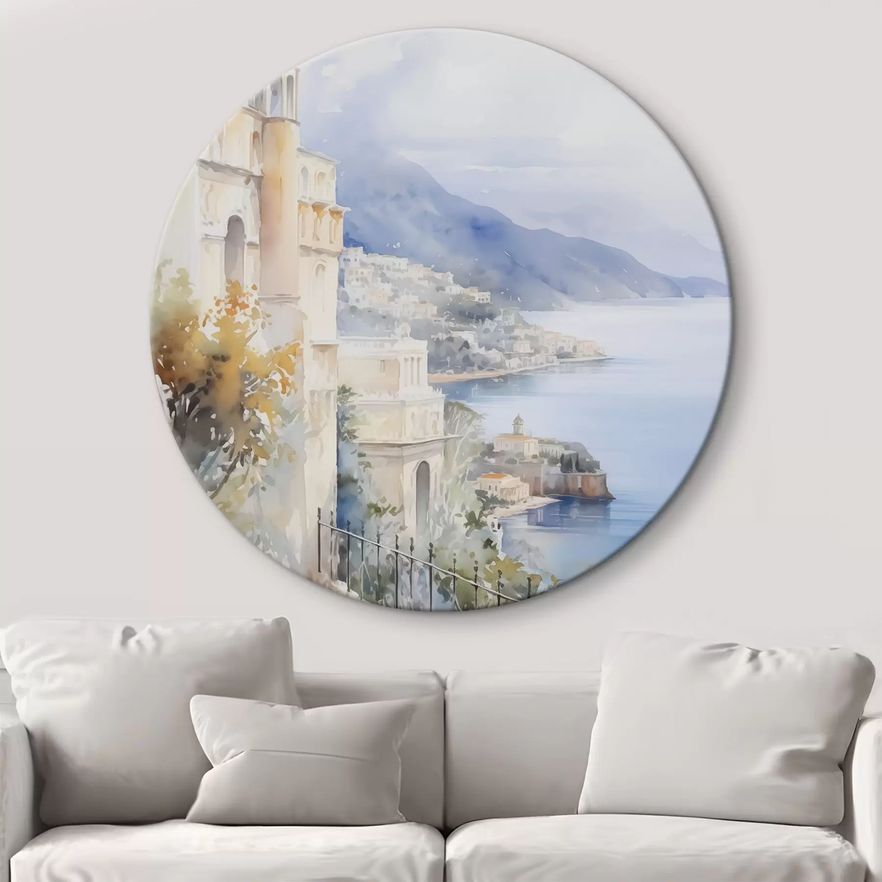 Fototapete Bucht in der Nähe der Stadt, Aquarellimitation r45979