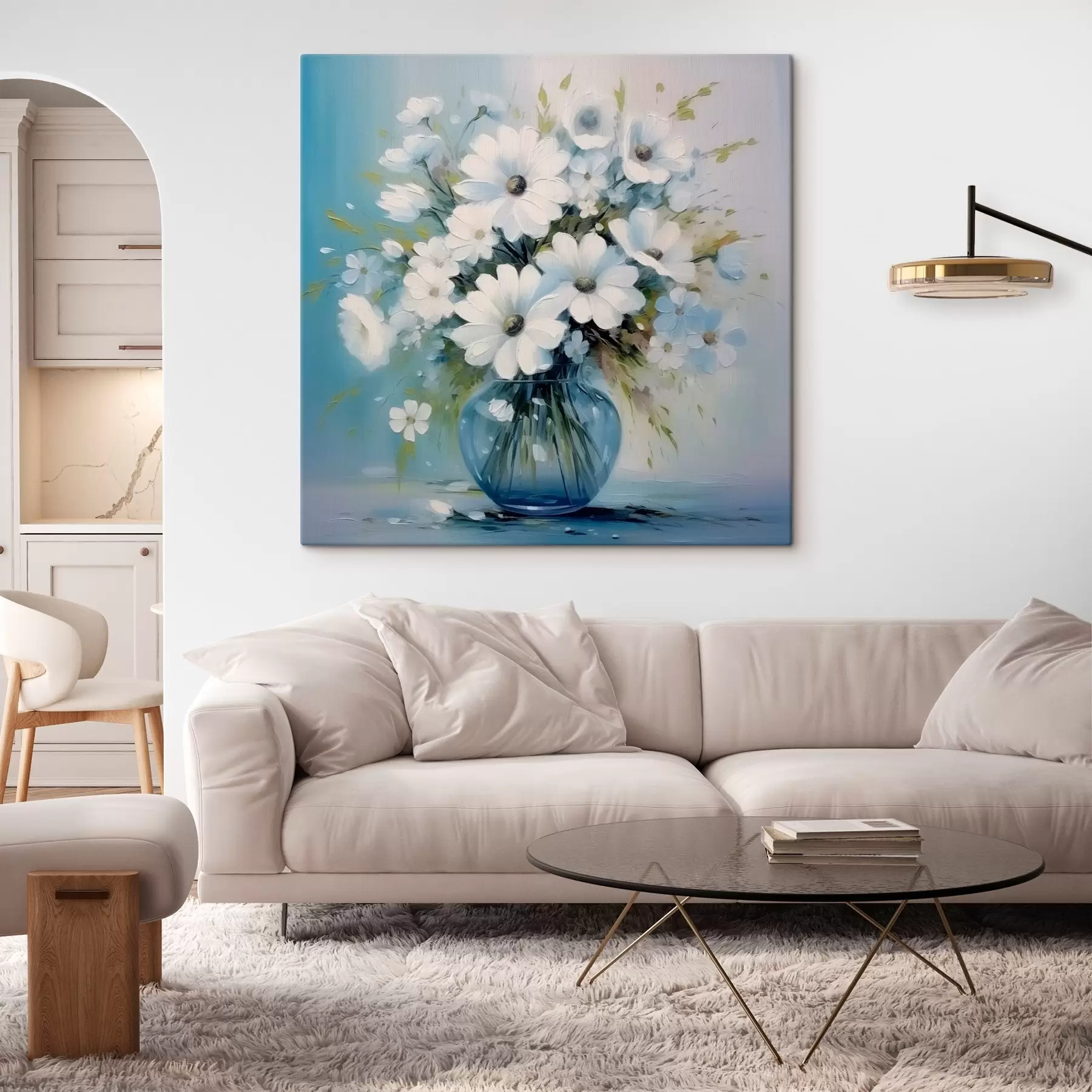 Fototapete Strauß Gänseblümchen in einer blauen Vase s45959