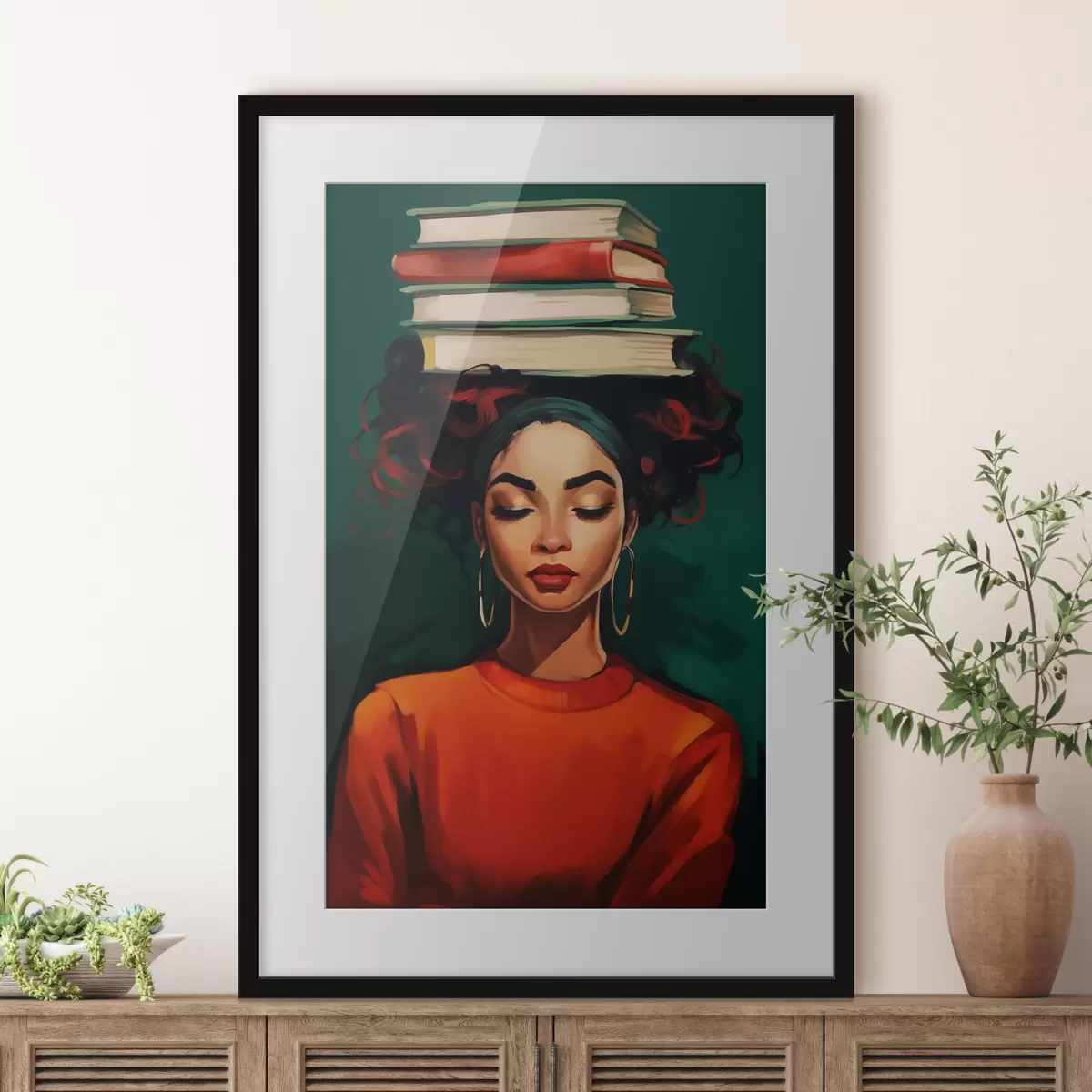Poster Frau mit Büchern auf dem Kopf f45952