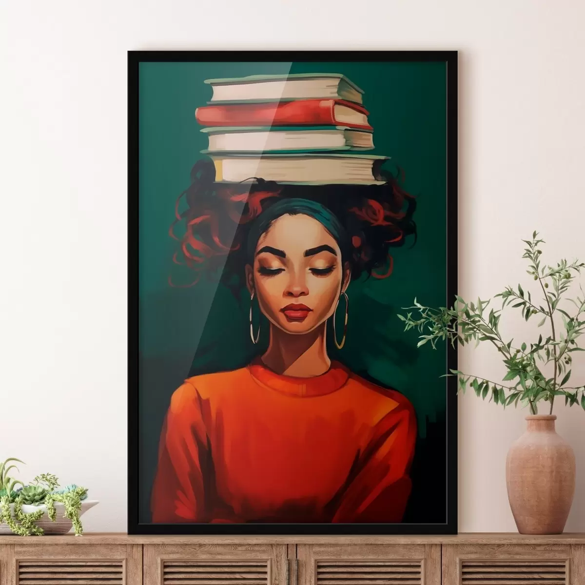 Poster Frau mit Büchern auf dem Kopf f45952